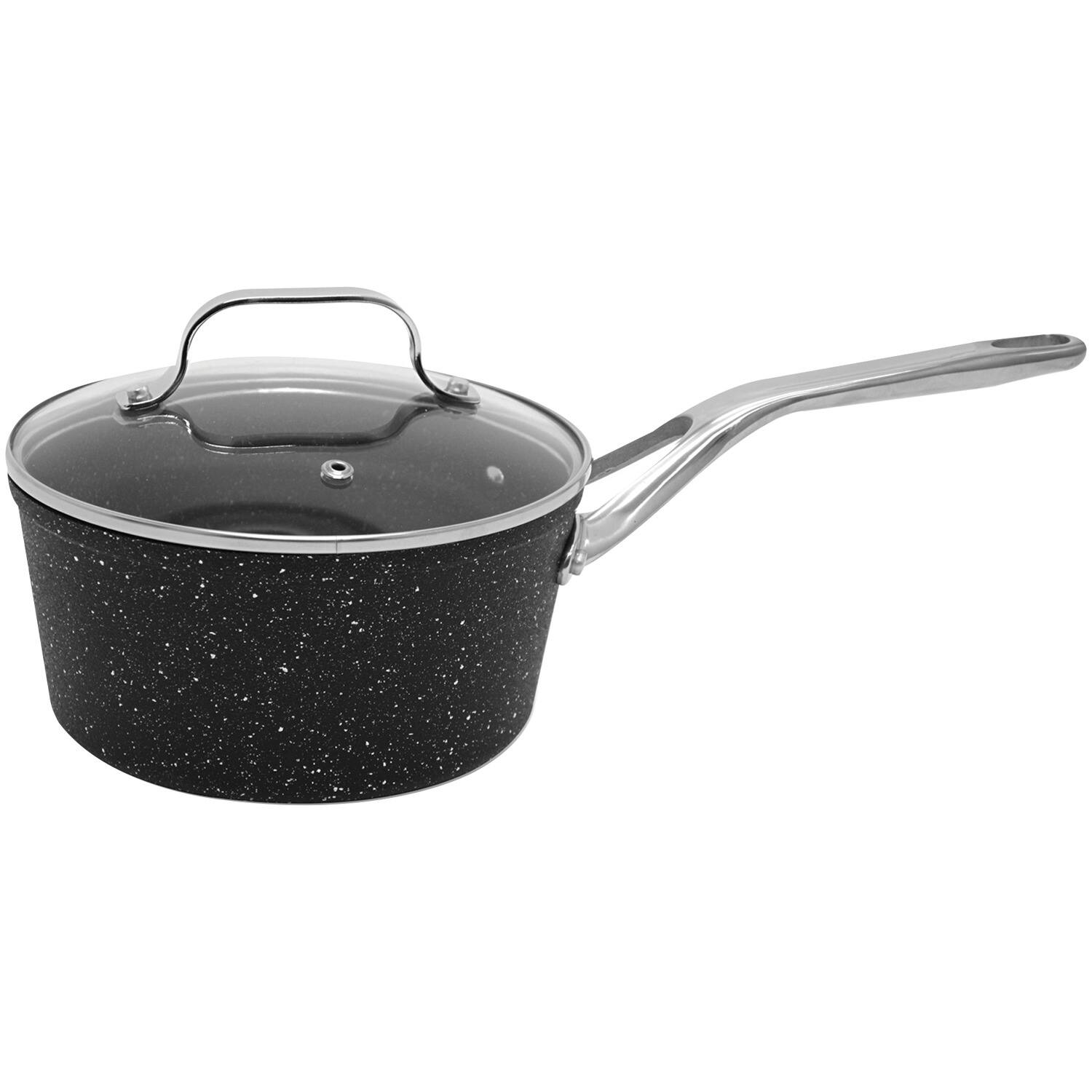 Left. THE ROCK by Starfrit - The Rock By Starfrit 060316-004-0000 The Rock By Starfrit Saucepan With Glass Lid And Stainless Steel Handles (3 Qt.) - black.