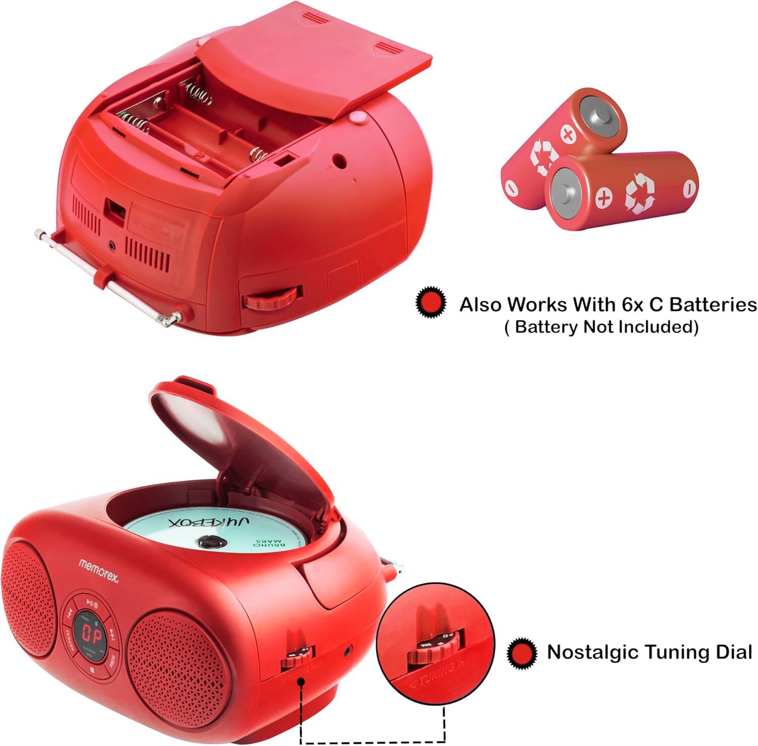 - Also Works With 6x C Batteries (Battery Not Included)
- Nostalgic Tuning Dial