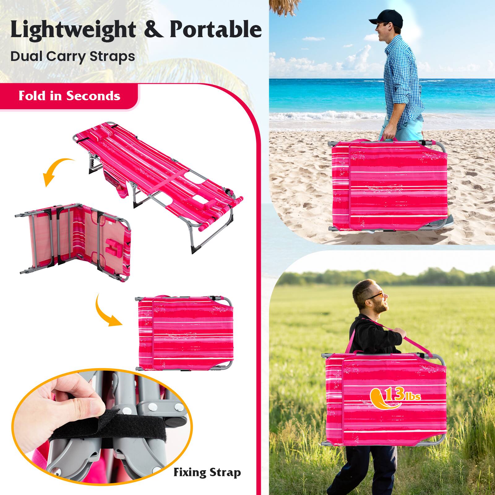 Lightweight & Portable, Dual Carry Straps, Fold in Seconds, C3, 13lbs, Fixing Strap