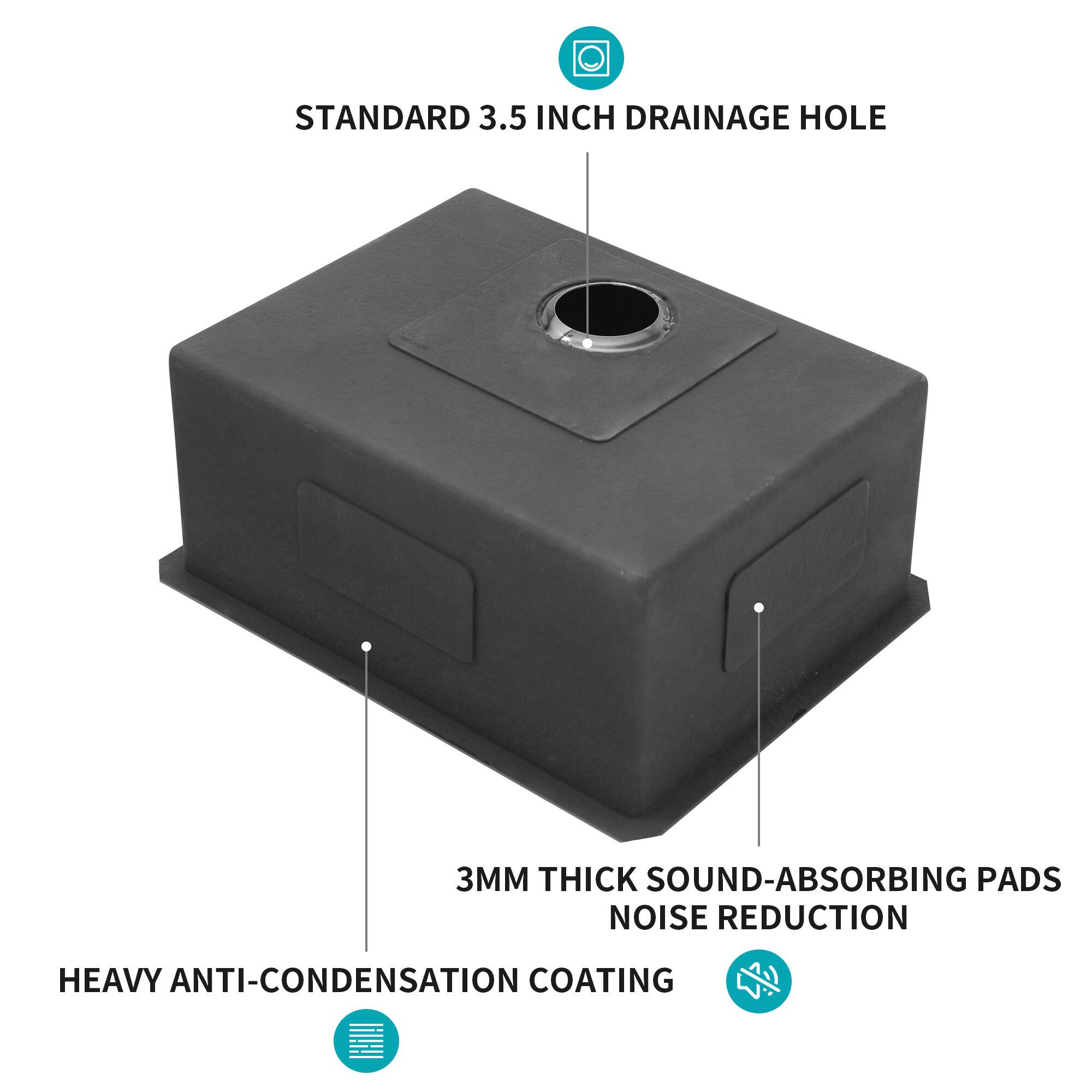 STANDARD 3.5 INCH DRAINAGE HOLE

3MM THICK SOUND-ABSORBING PADS NOISE REDUCTION

HEAVY ANTI-CONDENSATION COATING