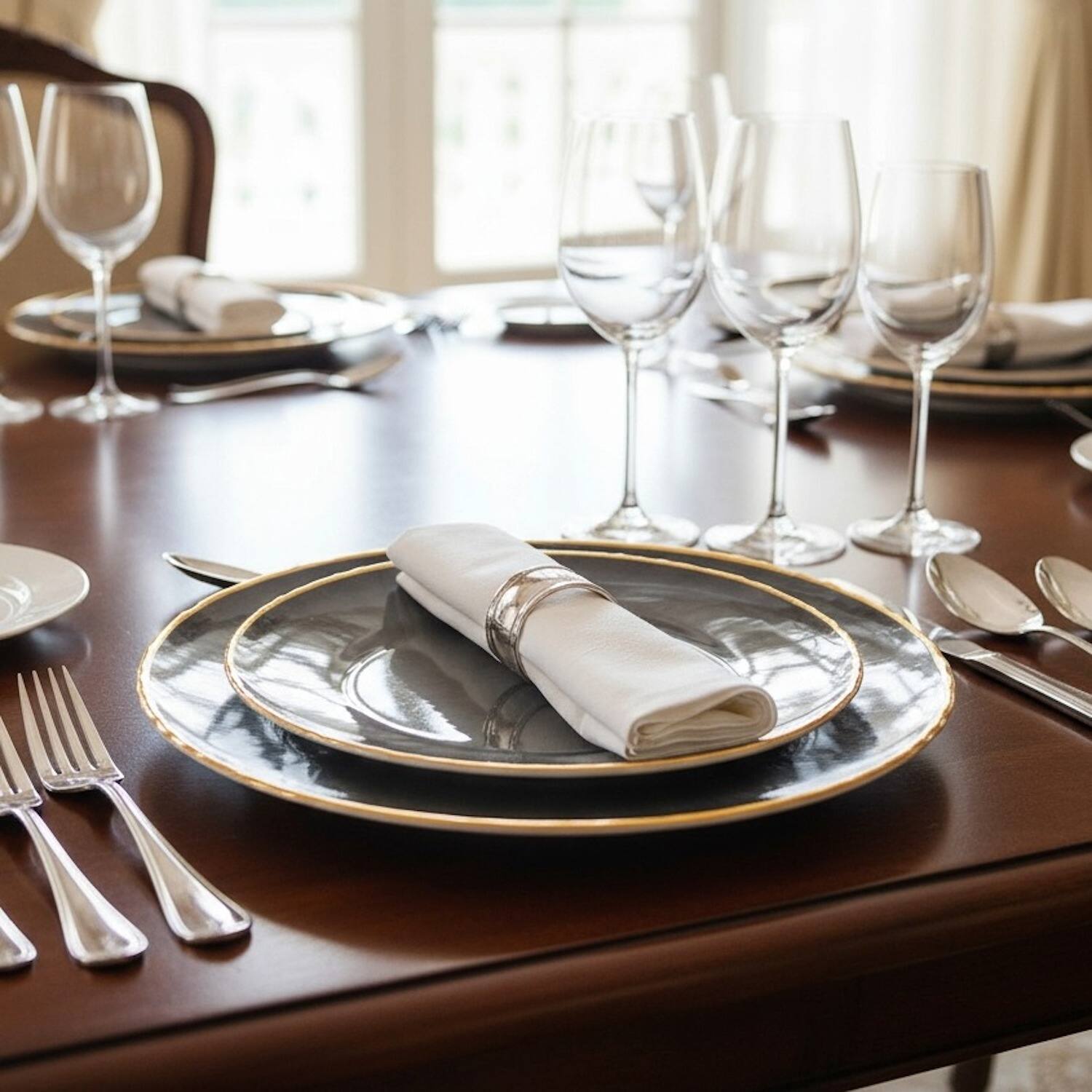 Angle. American Atelier - Centro Black Glass Charger Plate with Gold 13"D - Gold.