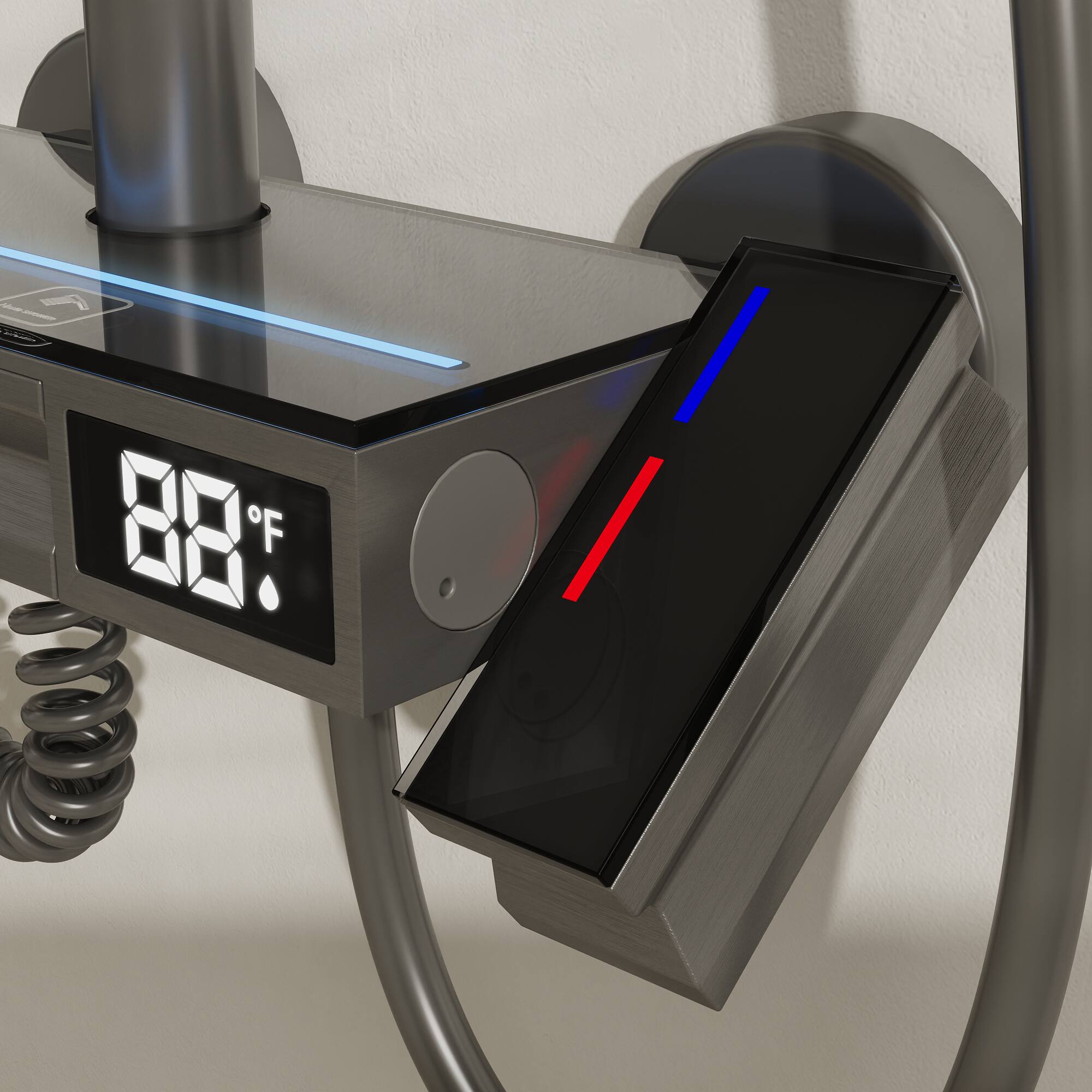 Alt View 2. Famapy - LED Thermostatic Shower System with 3-Mode Handheld Spray, 4-Function Piano Button Rainfall Shower Combo - Gunmetal Gray.