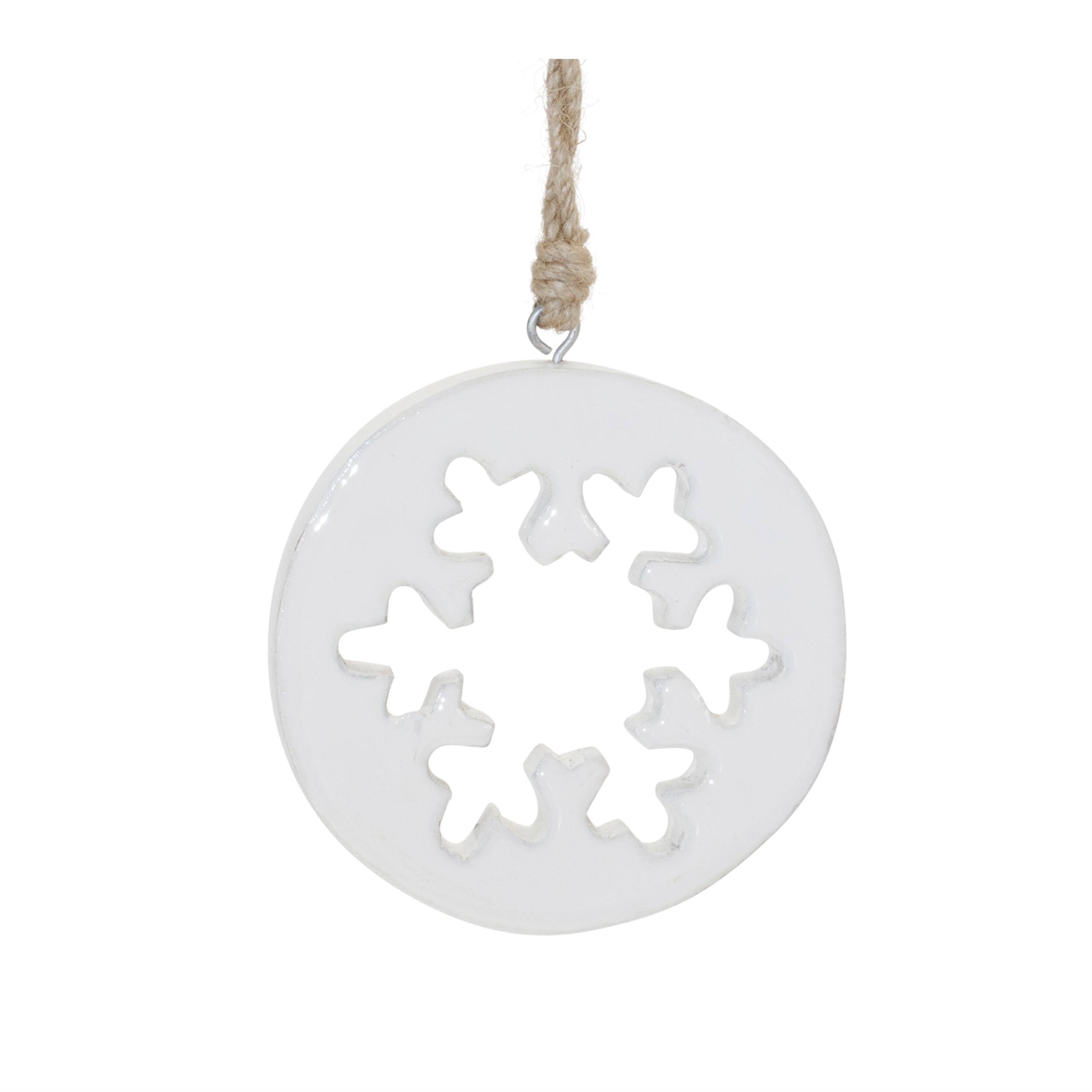 Alt View 1. BreeBe - White Wood Snowflake Cut-Out Ornament (Set of 12) - White.