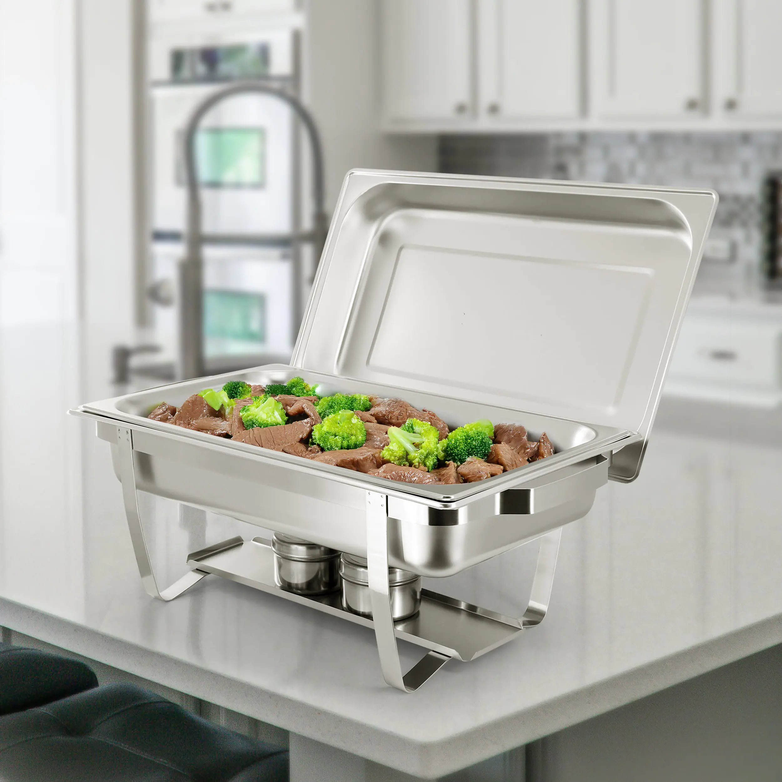 Alt View 7. MegaChef - MegaChef 9.5 Quart Stackable Stainless Steel Professional Chafing Dish/Food Warmer/Buffet Server Serving Dish - Silver.