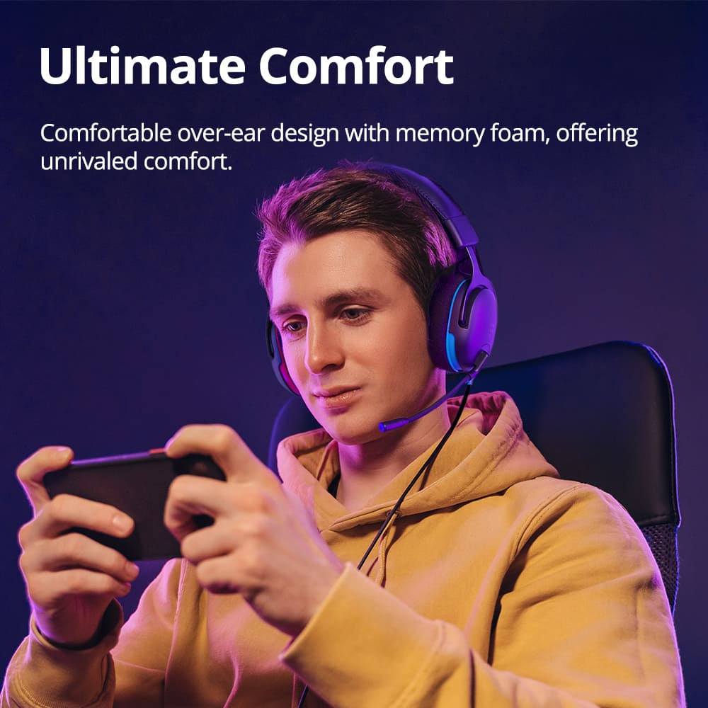 Ultimate Comfort: Comfortable over-ear design with memory foam, offering unrivaled comfort.
