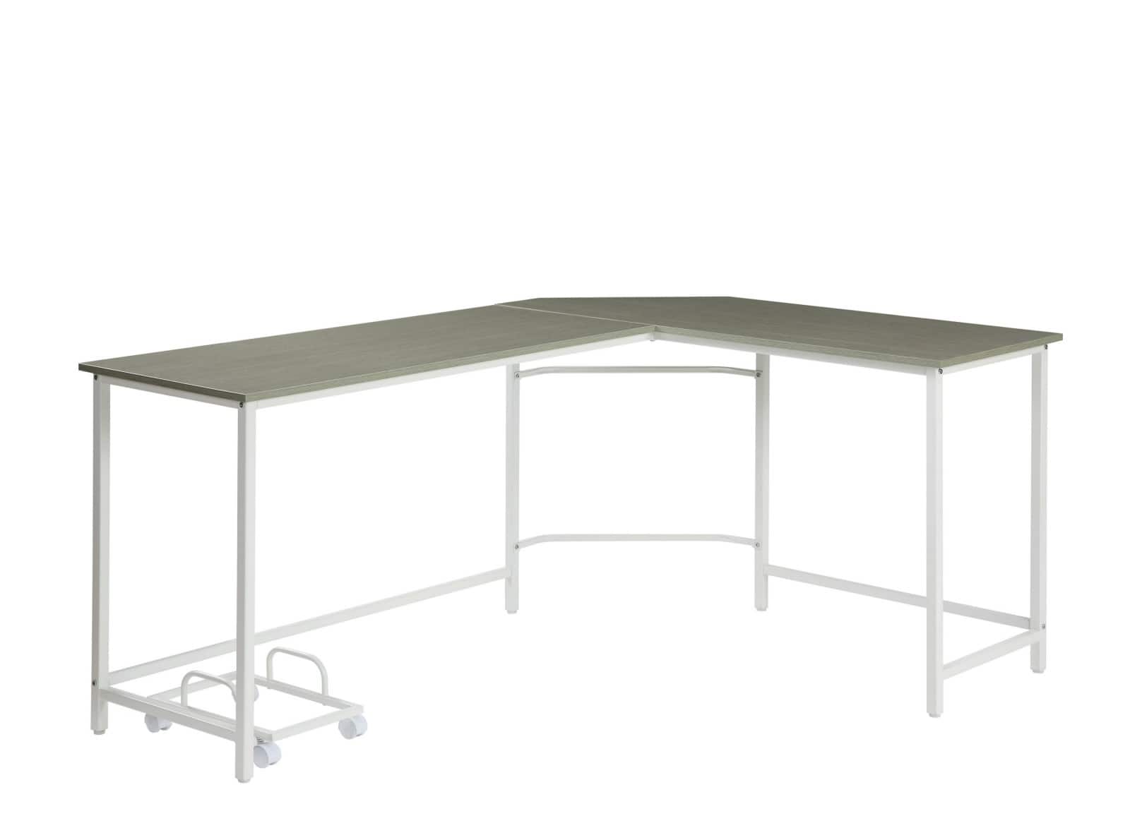 Glintex - L-Shaped Computer Desk with 15mm Thick Top, Bevel Edge Design, Sturdy Metal Frame and Mobile CPU Holder - Gray,White