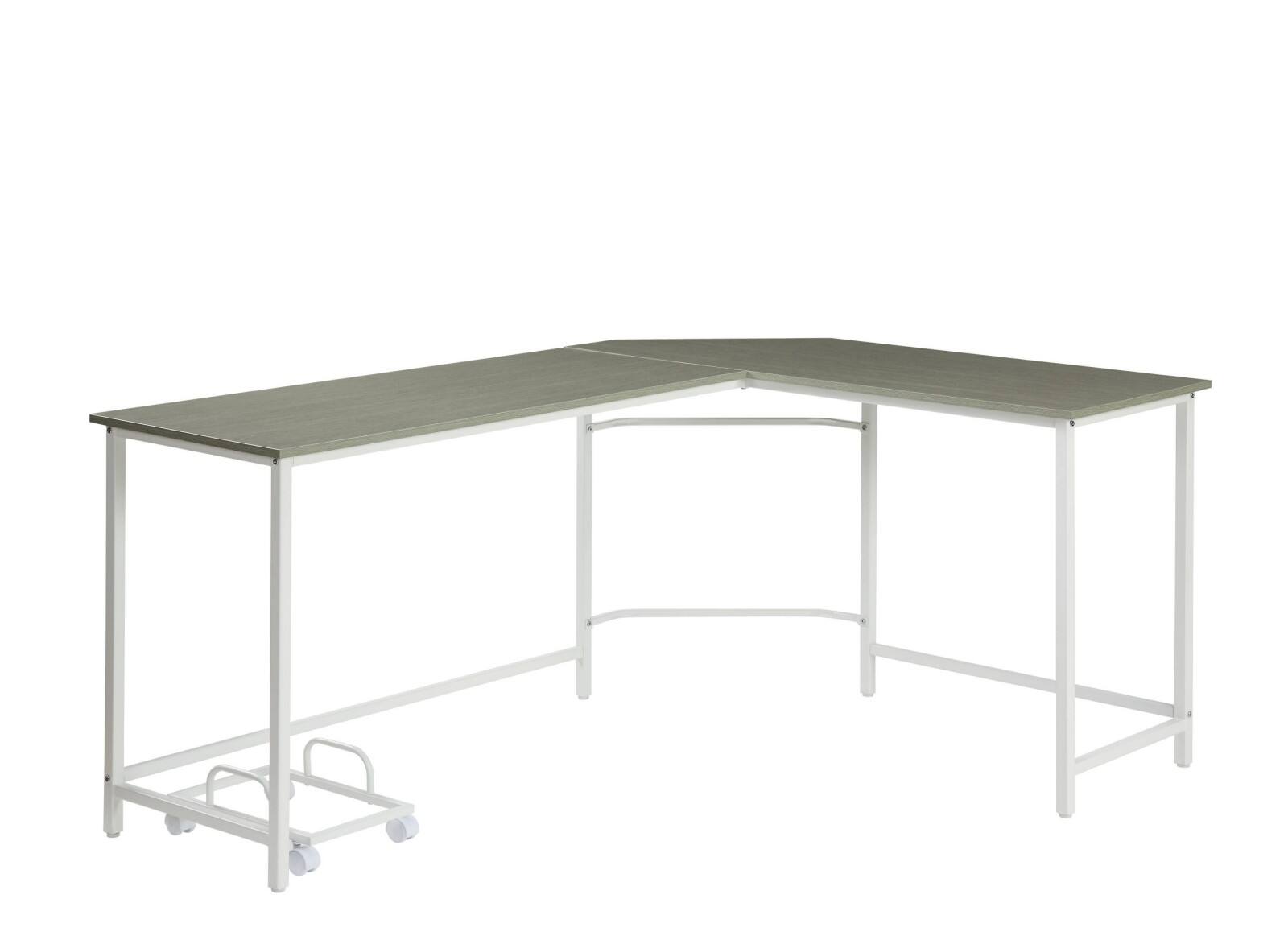 Front. Glintex - L-Shaped Computer Desk with 15mm Thick Top, Bevel Edge Design, Sturdy Metal Frame and Mobile CPU Holder - Gray,White.