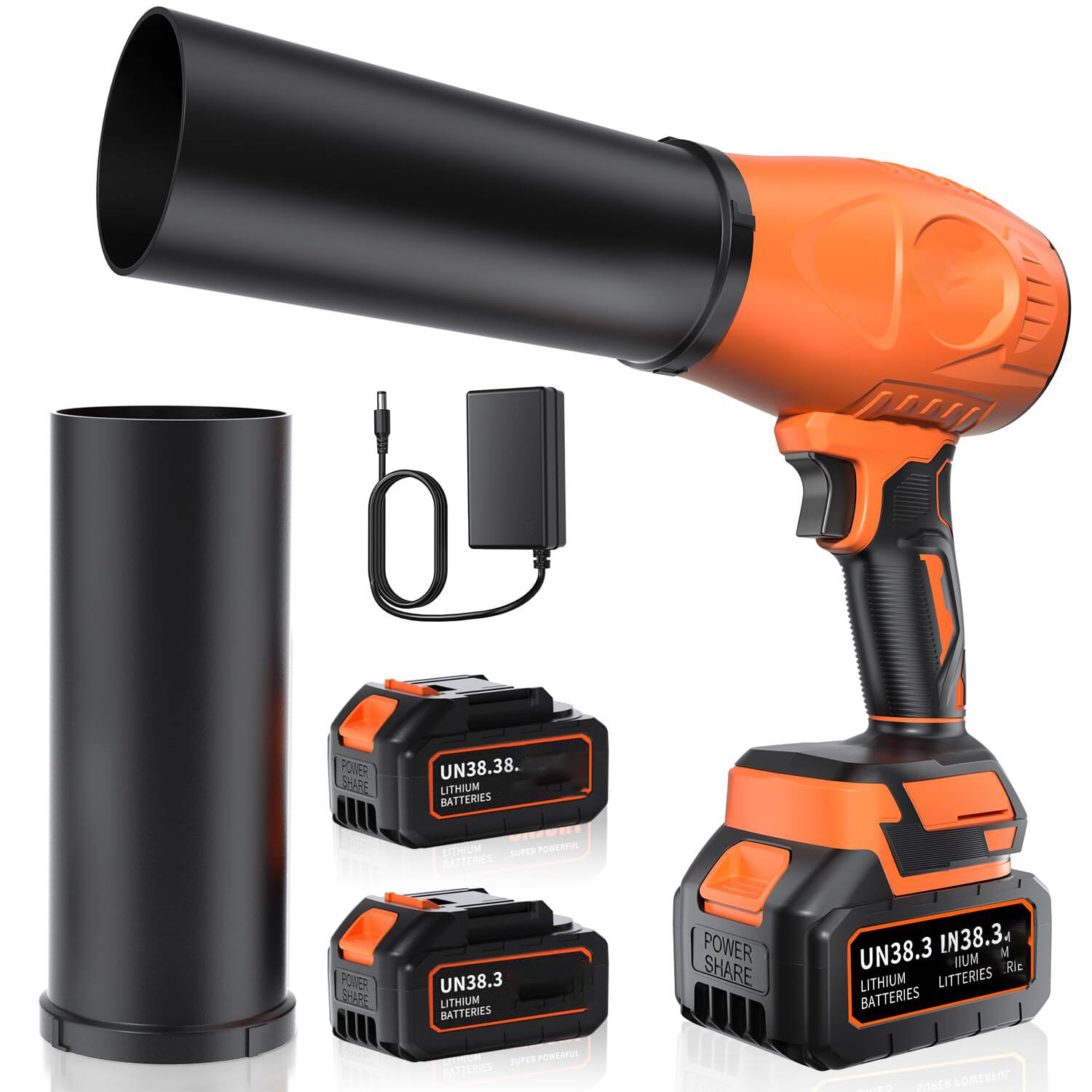 GlowWise - Cordless leaf blower with battery & charger, 980K RPM, extended nozzle. Lightweight handheld for yard/patio cleaning - Reddish Orange