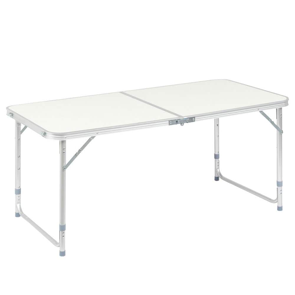 Resenkos - Portable Multi-Use Folding Table 4Ft - Wood Grain Design, Versatile Tabletop For Home, Outdoor Events - White