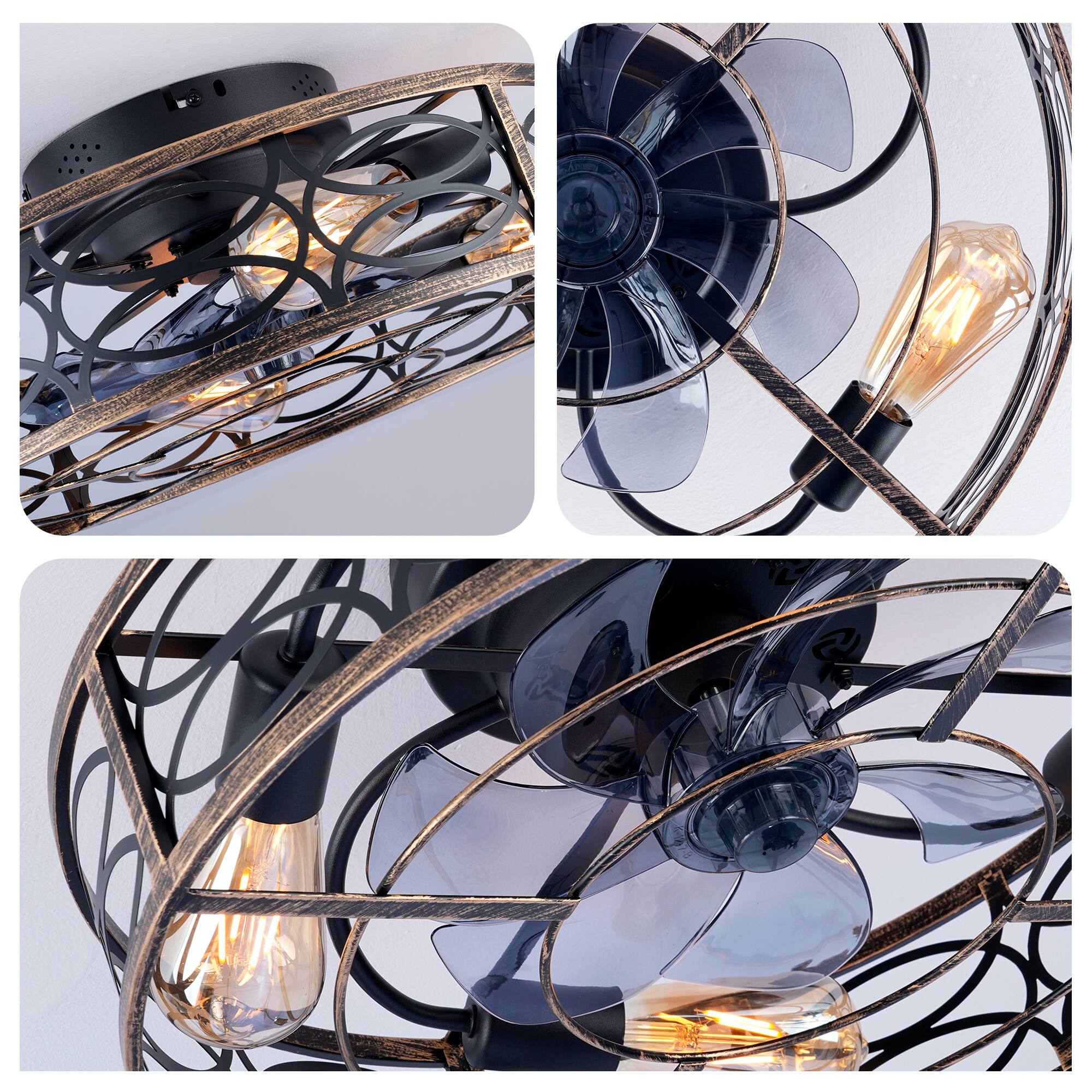 Alt View 6. Sofucor - 20" Low Profile Caged Ceiling Fan with Light and Remote Bladeless Ceiling Fan 6 Speed Reversible for Bedroom Dining Room - Black.