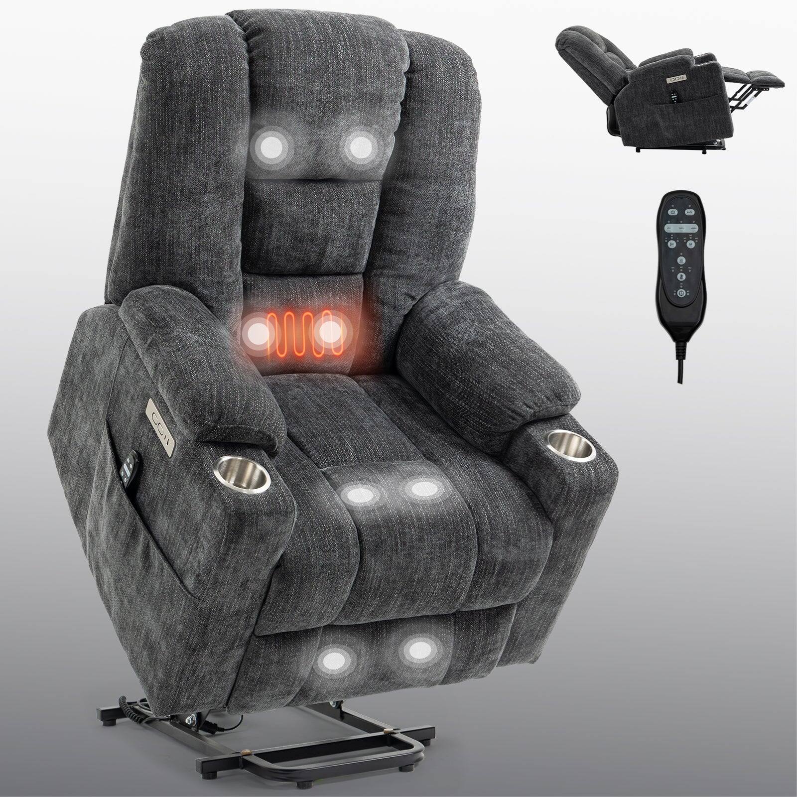 Alt View 10. Boyel Living - Large Power Lift Recliner Chair for Elderly with Heat, Massage, USB and Type-C Ports, Heavy Duty Wide Design - Grey.
