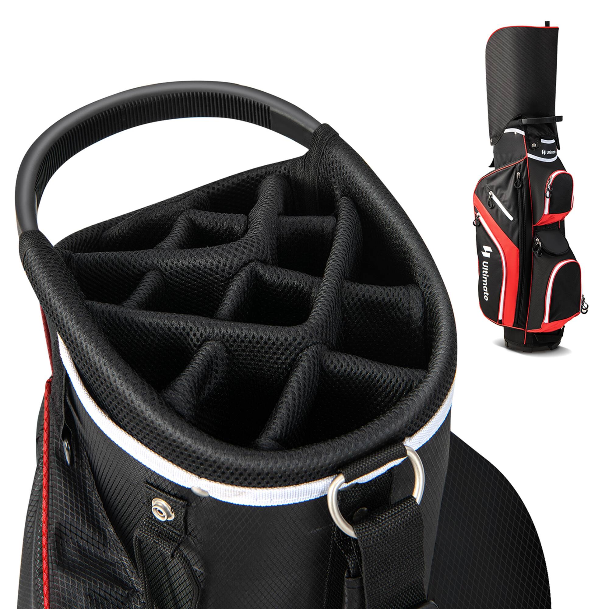 Alt View 9. Costway - Costway Lightweight Golf Cart Bag with 14 Way Top Dividers 9 Pockets Rain Hood Cooler Bag Red - Red.