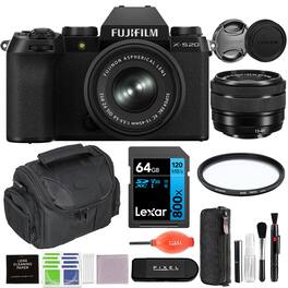 Fujifilm - X-S20 Mirrorless Digital Camera XC15-45mm Lens Bundle with 52mm Filter + 64GB SD Card + Gadget Bag + More