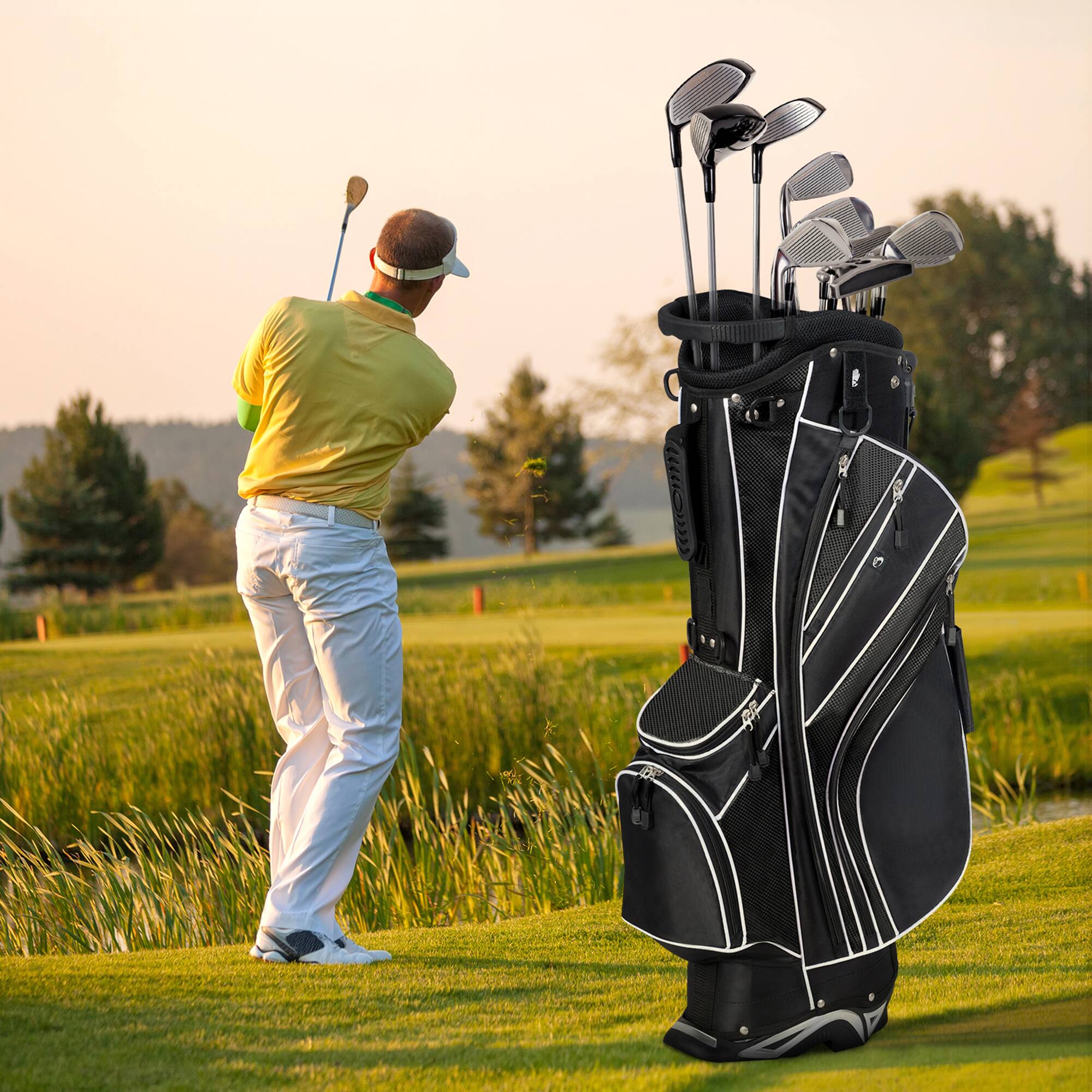 Alt View 4. Gymax - Gymax Golf Stand Bag 6 Way Divider Golf Carry Bag w/ Straps & 7 Storage Pockets Black - Black.