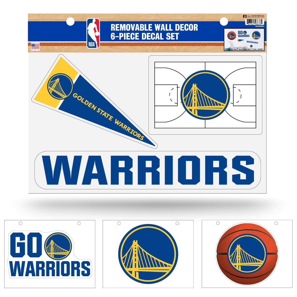 R2 NBA REMOVABLE WALL DECOR 6-PIECE DECAL SET  
GOLDEN STATE WARRIORS  
WARRIORS  
GO WARRIORS