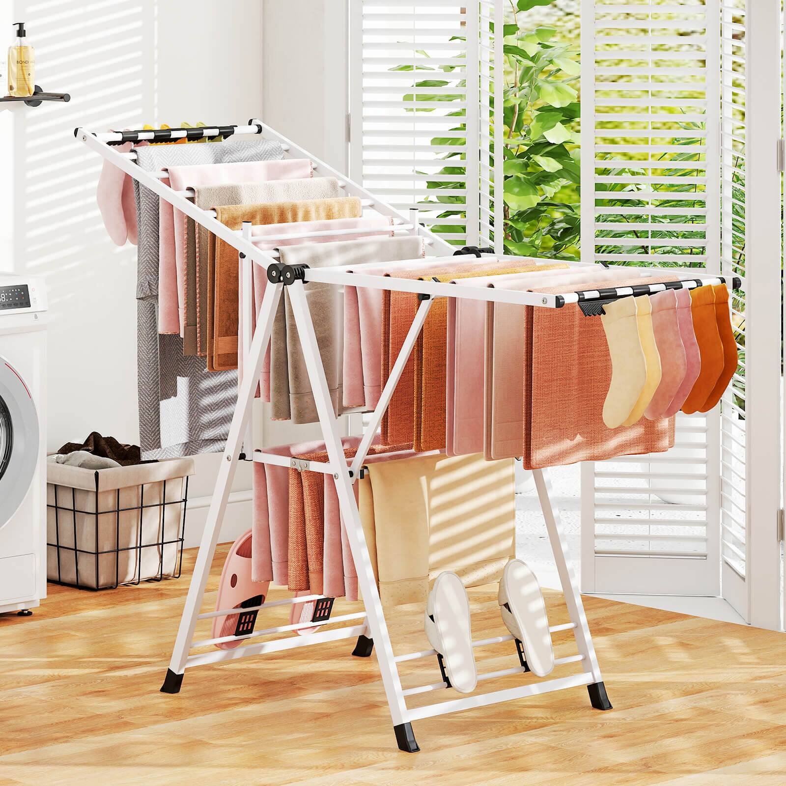 Alt View 1. Costway - Costway Foldable Metal Laundry Drying Rack with Height Adjustable Wings, 18 Drying Rails - White.