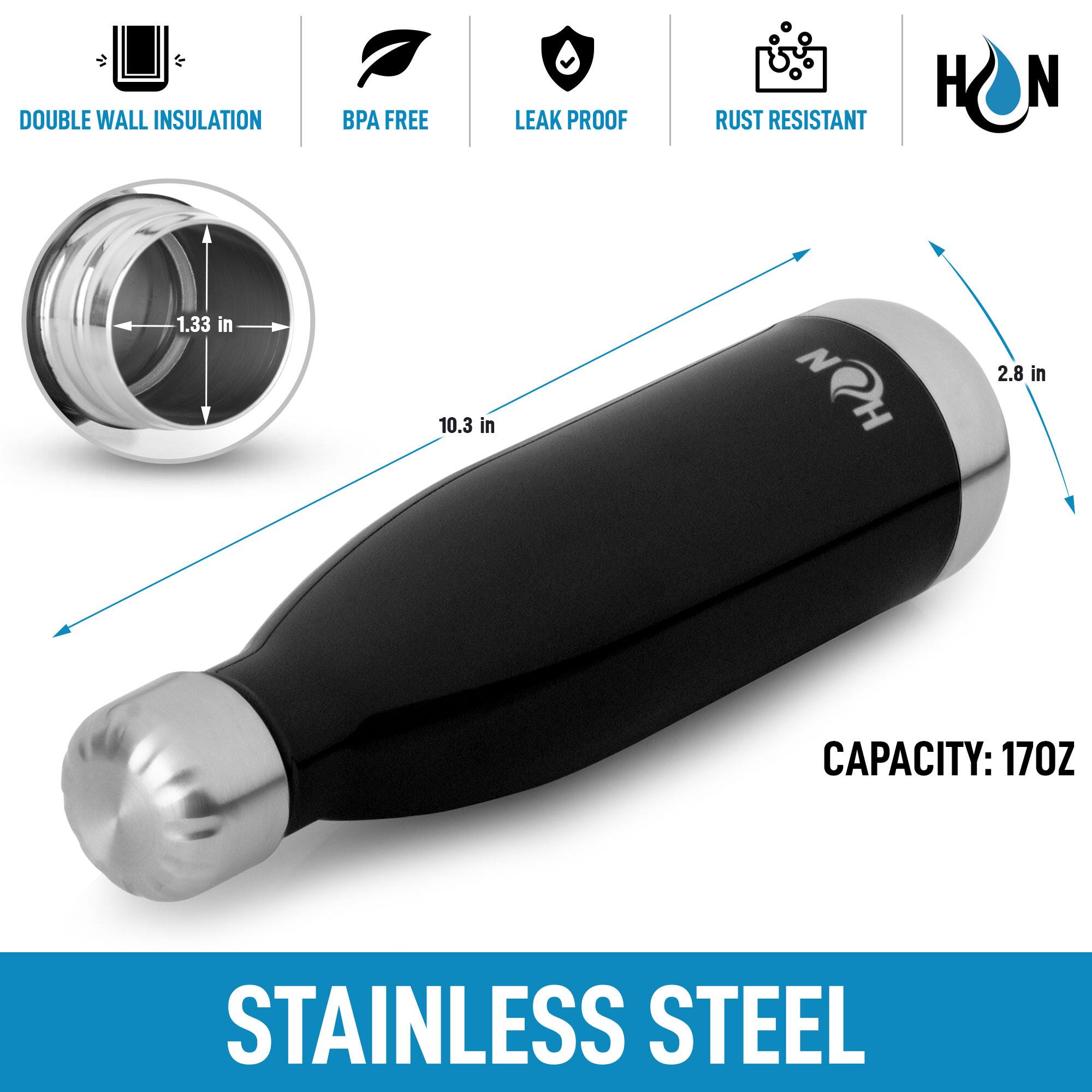 - DOUBLE WALL INSULATION
- BPA FREE
- LEAK PROOF
- RUST RESISTANT

- 1.33 in
- 10.3 in
- 2.8 in

- CAPACITY: 170Z

- STAINLESS STEEL