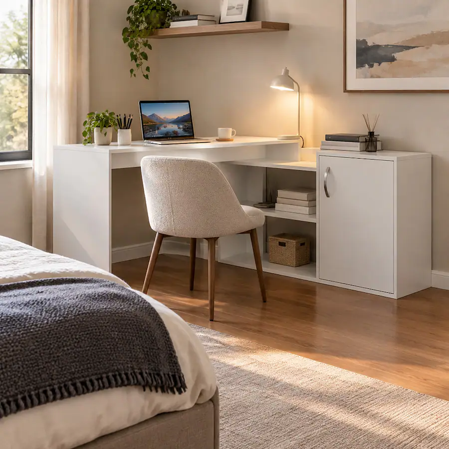 Layered Computer Desk RYHNUYNE Modern L Shaped Computer Desk, 59 Inch Workspace, Right Return ...