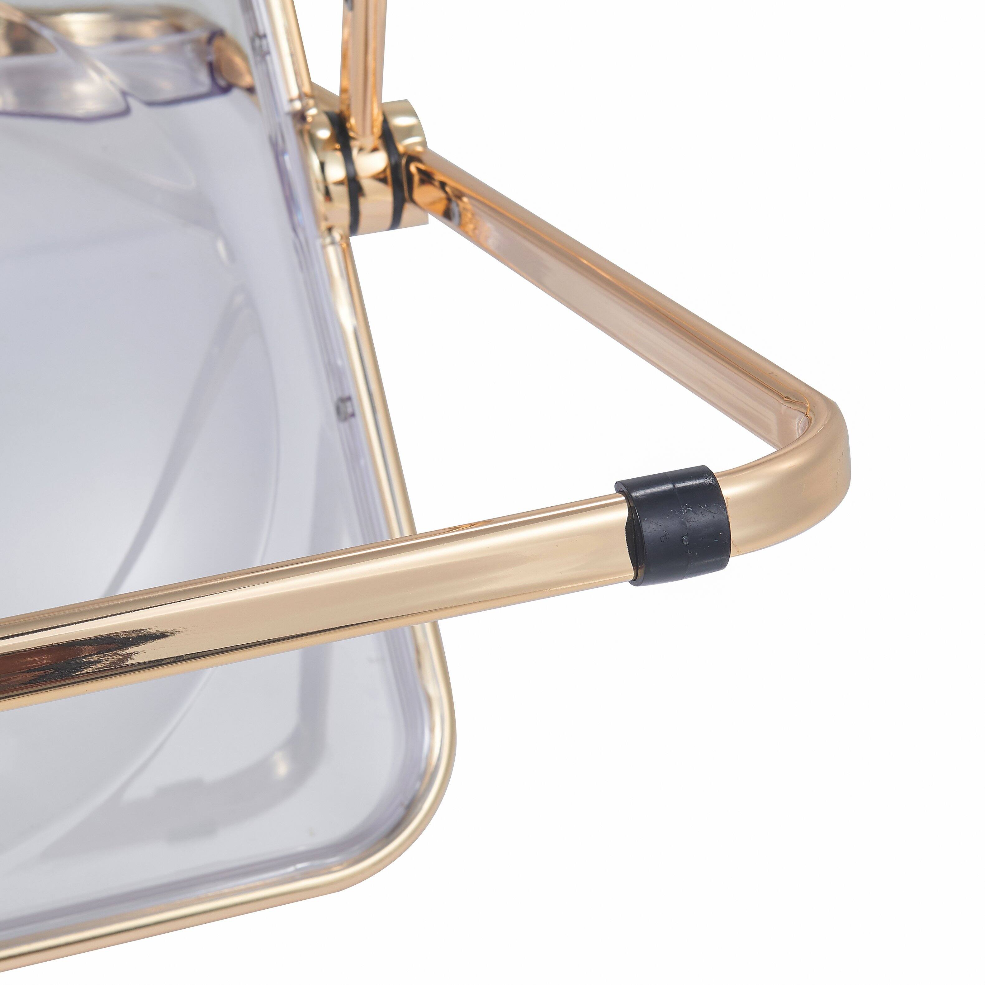 Alt View 8. LeisureMod - Lawrence 2-PCS Clear Accent Chair, Folding Acrylic Design with Gold Chrome Frame, Portable Assembled Seating - Clear.