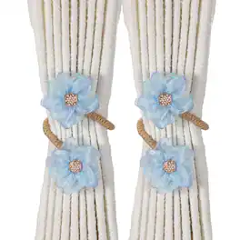 Unique Bargains - Premium 2pcs Flower Curtain Tiebacks with Buckle Decorative Holders for Home Office Thin Sheer Window Curtains - Blue