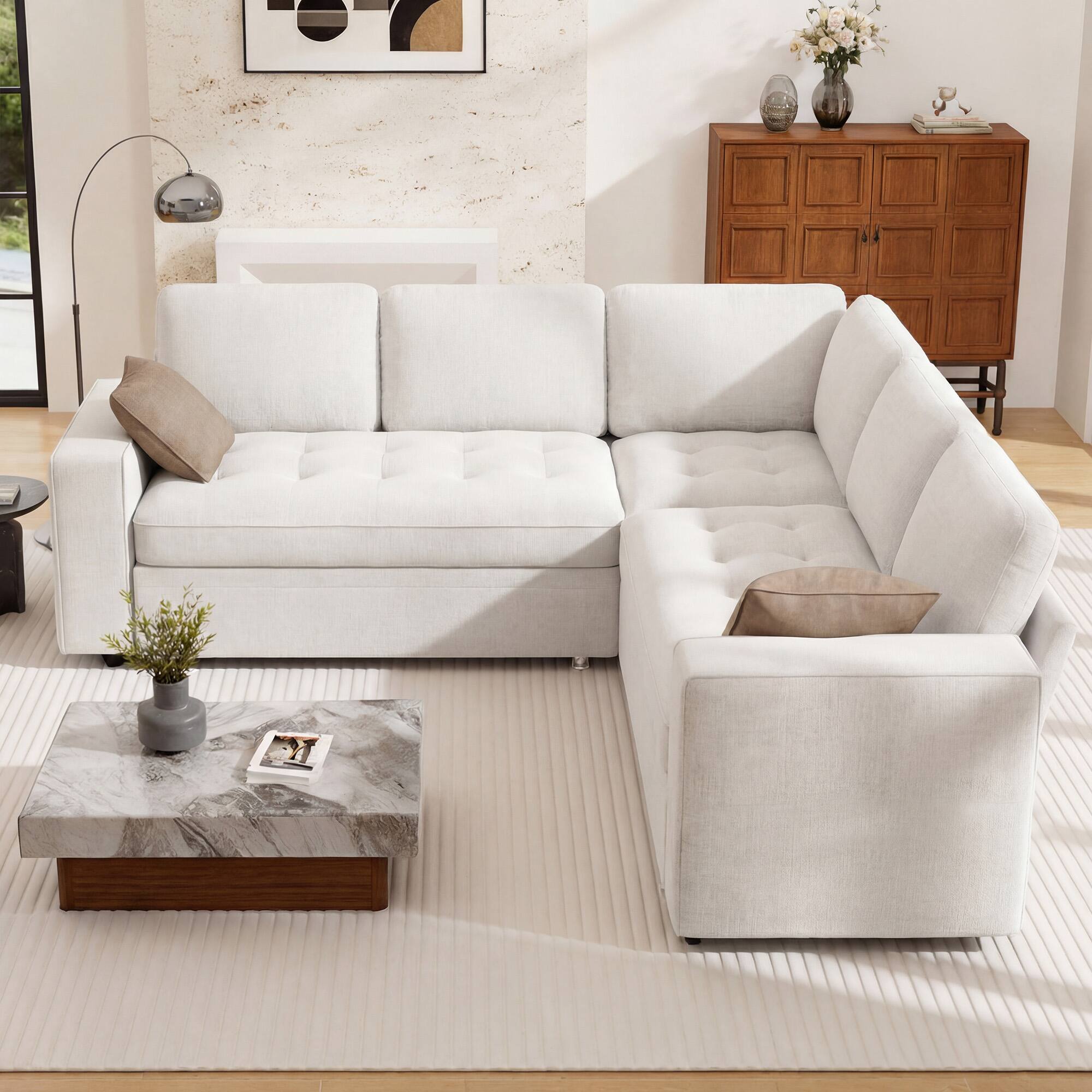 Angle. Vipbear - Vipbear 5 Seat Modular Sectional Sofa with USB Ports, Adjustable Backrest, Storage Seats, Tool-Free Assembly,Beige - Beige.