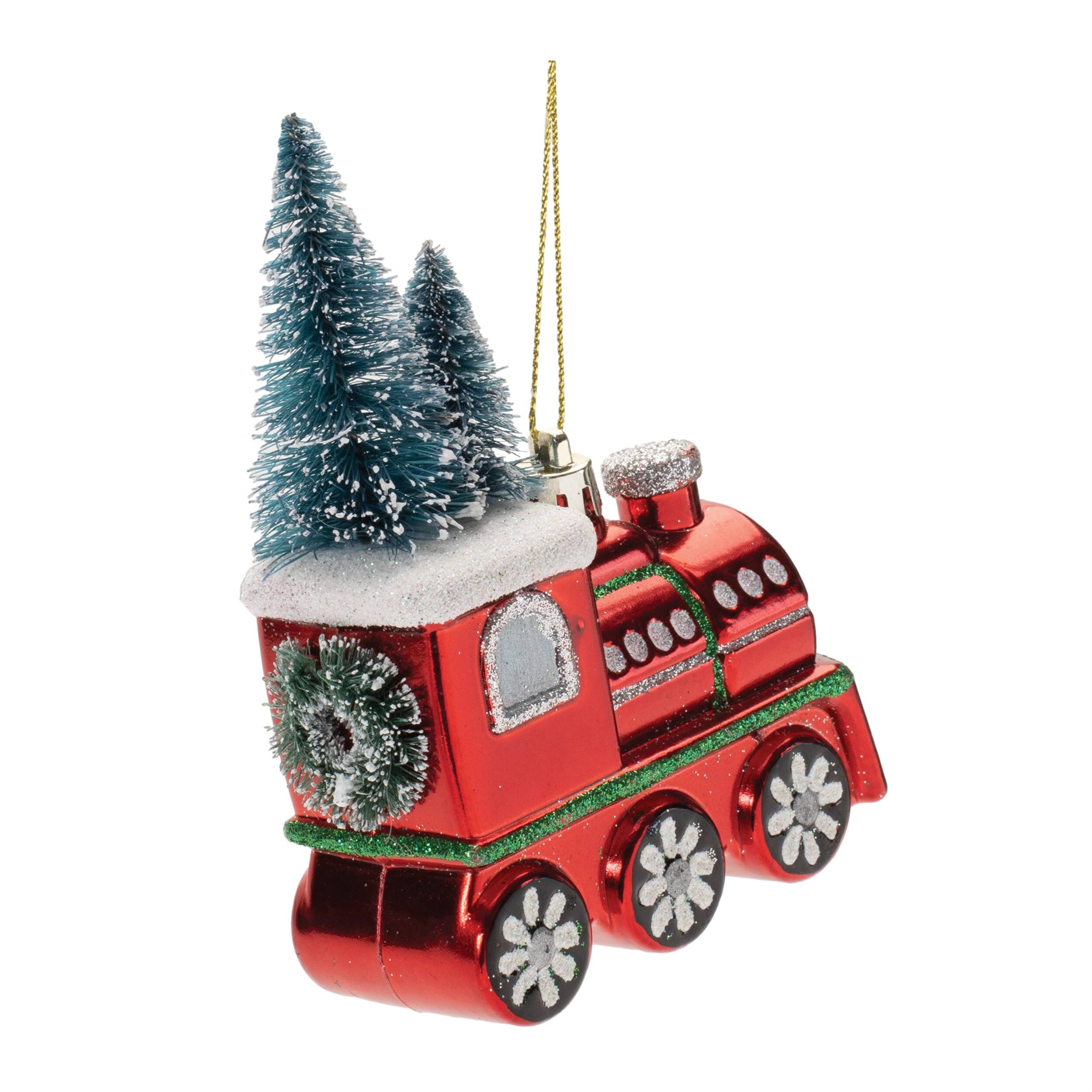 Left. BreeBe - Glittered Glass Train Ornament (Set of 6) - Red, Green.