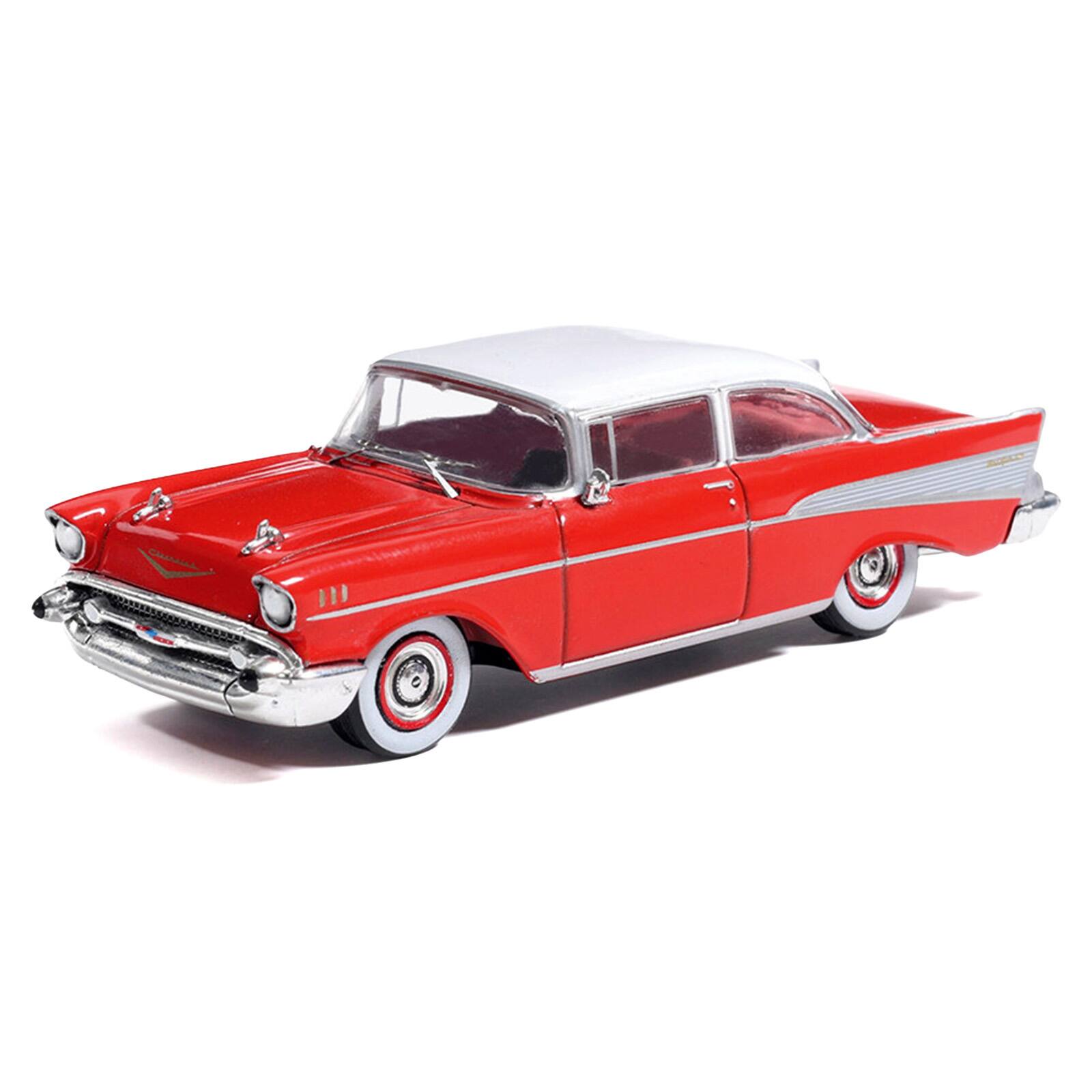 Alt View 1. IXO - 1957 Chevrolet Bel Air Red with White Top and Red Interior 1/64 Diecast Model by IXO Models.