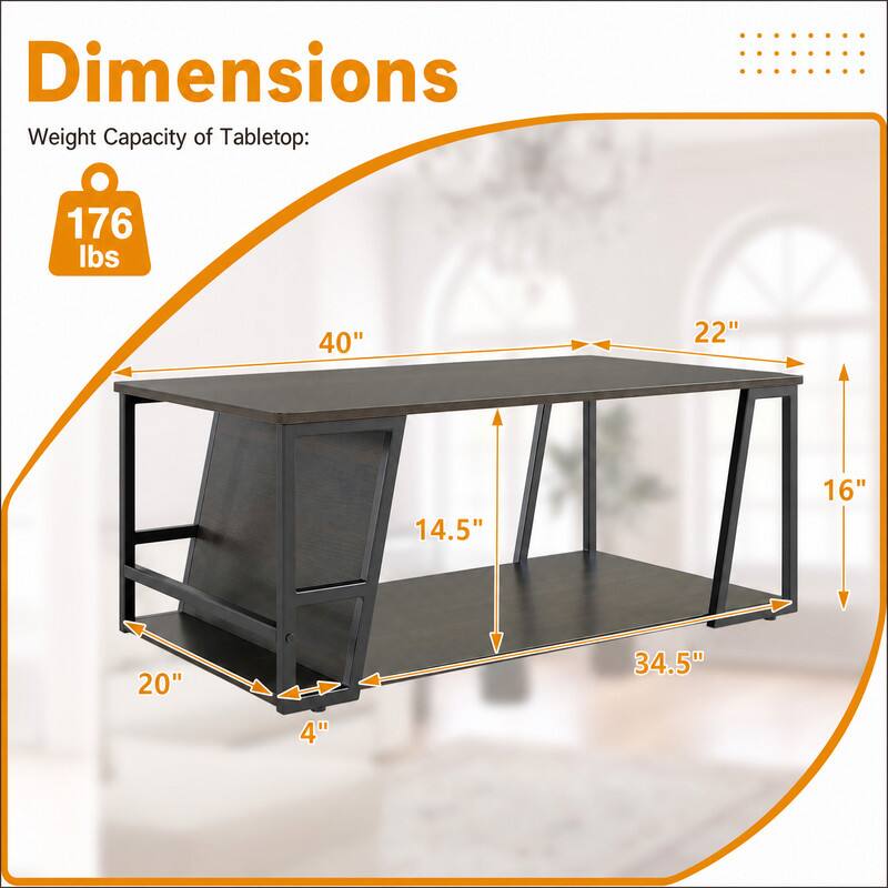 Dimensions Weight Capacity of Tabletop:
176 lbs
40"
22"
14.5"
16"
20"
34.5"
4"