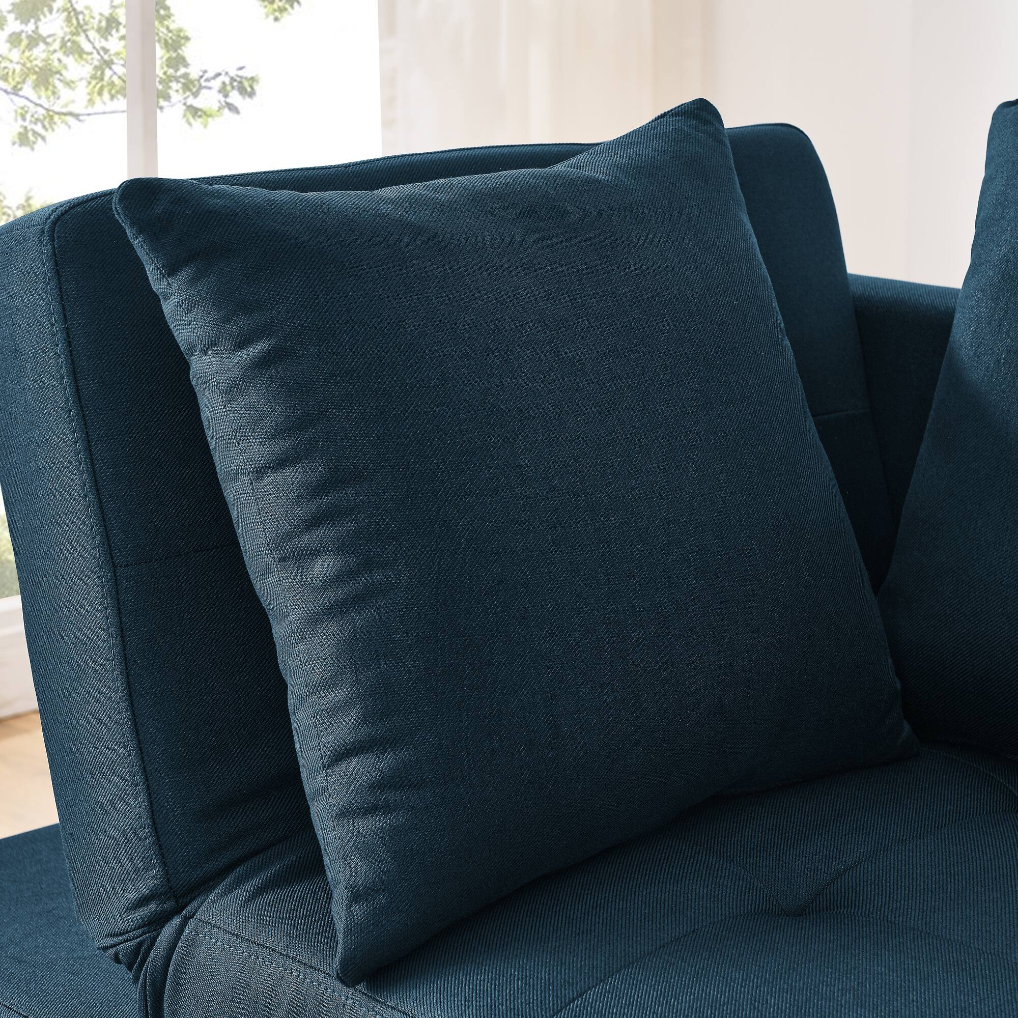 Back. Tiramisubest - Convertible Sleeper Sofa Chair,Adjustable Backrest Recliner with Wheels,Modern Linen Fabric for Living Room,Blue - Blue.