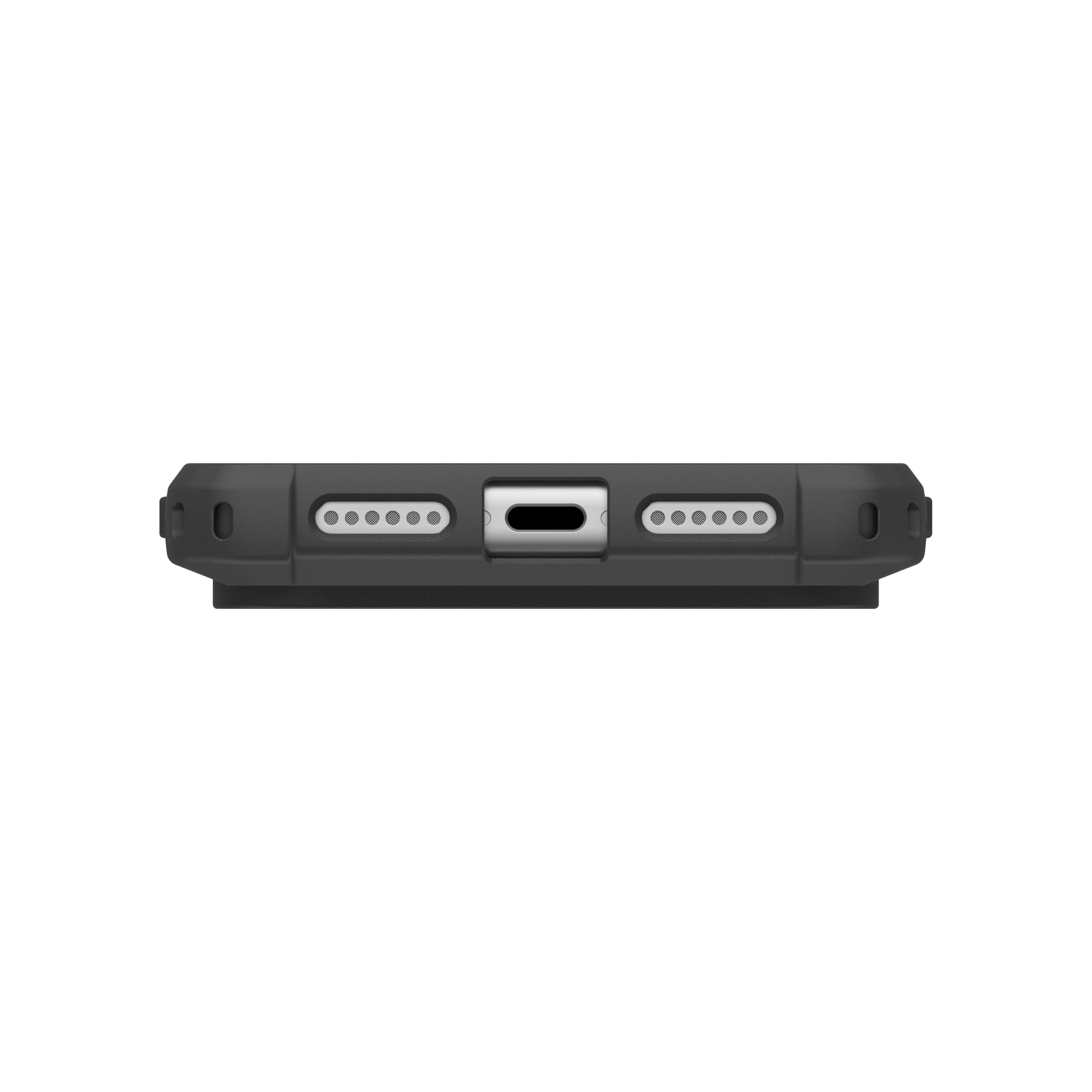 The image shows a black electronic device with a USB port in the center and two sets of LED indicator lights on either side.