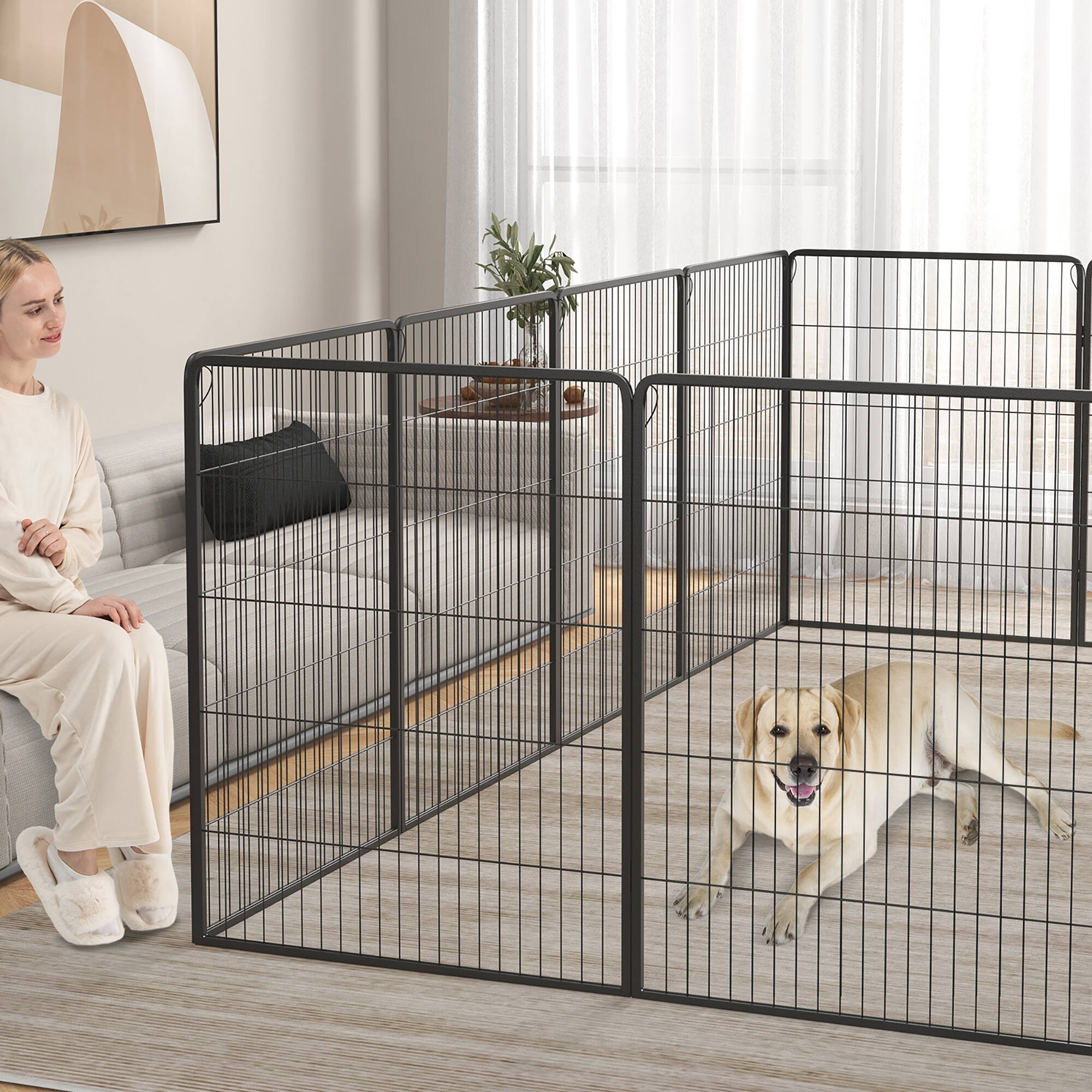 Alt View 1. Gymax - Gymax 16 Panel 40'' Height Pen Fence w/ Lock Indoor Outdoor Foldable Fencing Gate.