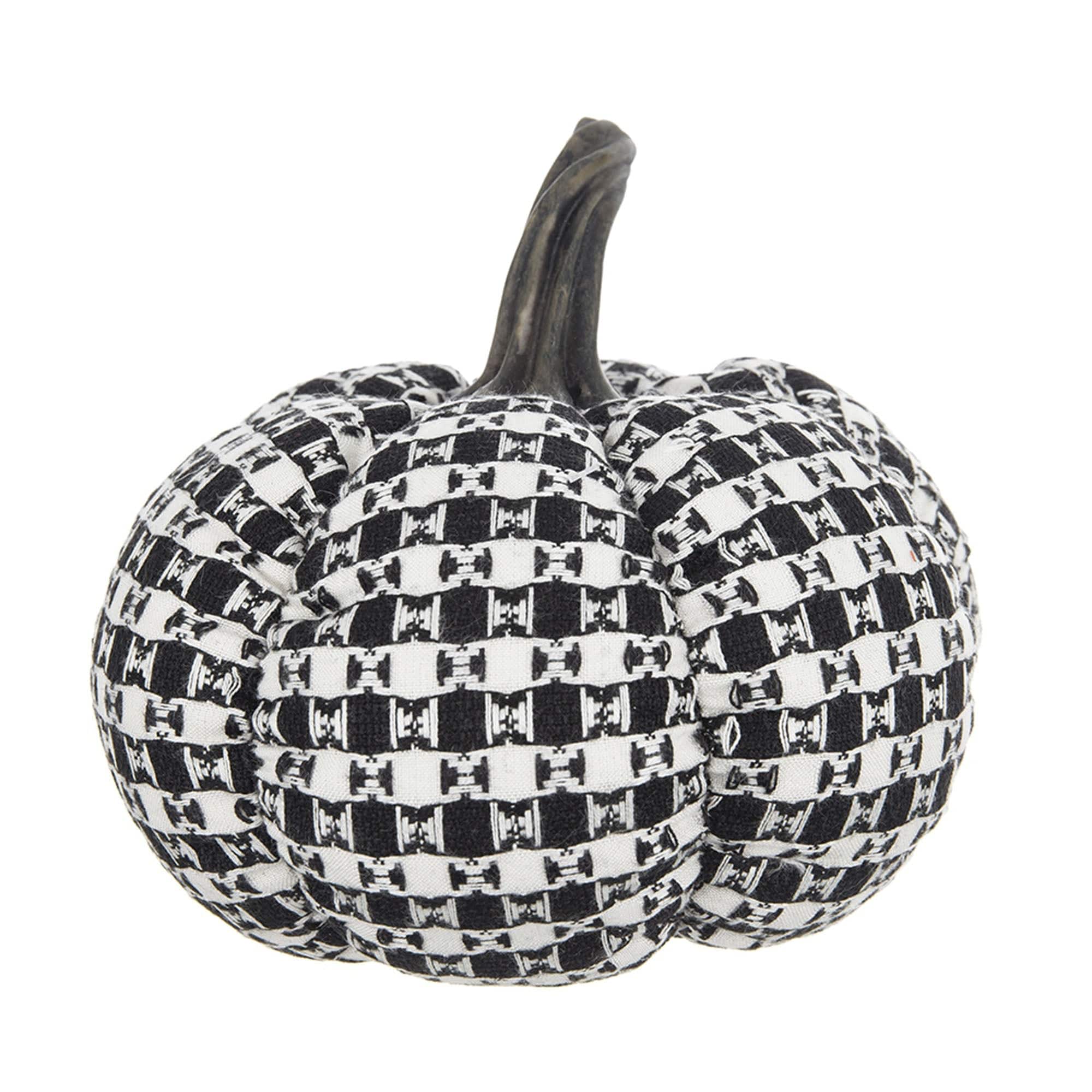Boyel Living - Black and White Plaid Fabric Pumpkin Decor Farmhouse Halloween Decoration - Black,White