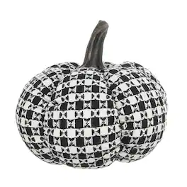 Boyel Living - Black and White Plaid Fabric Pumpkin Decor Farmhouse Halloween Decoration - Black,White