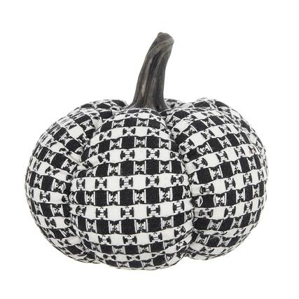 Front. Boyel Living - Black and White Plaid Fabric Pumpkin Decor Farmhouse Halloween Decoration - Black,White.