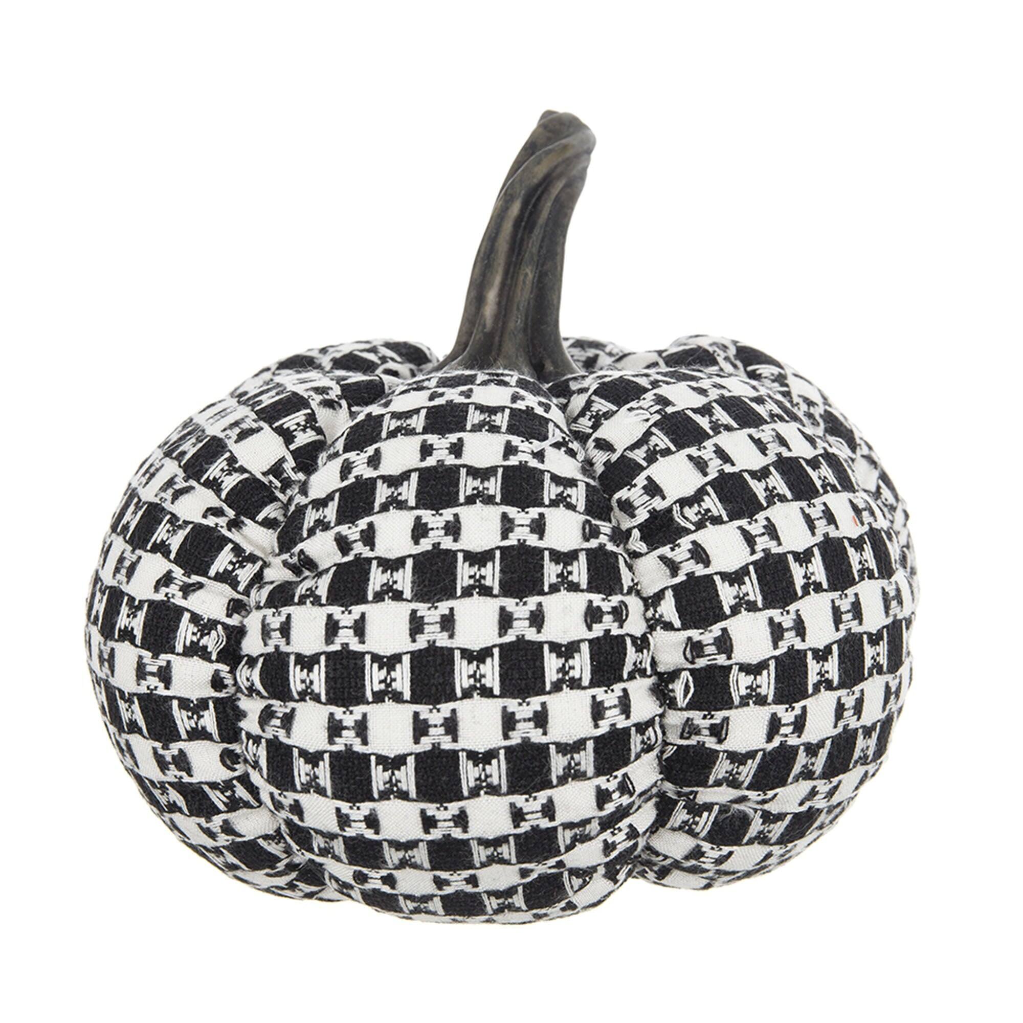 Alt View 3. Boyel Living - Set of 2 Black and White Plaid Fabric Pumpkin Decor Farmhouse Halloween Decoration - Black,White.