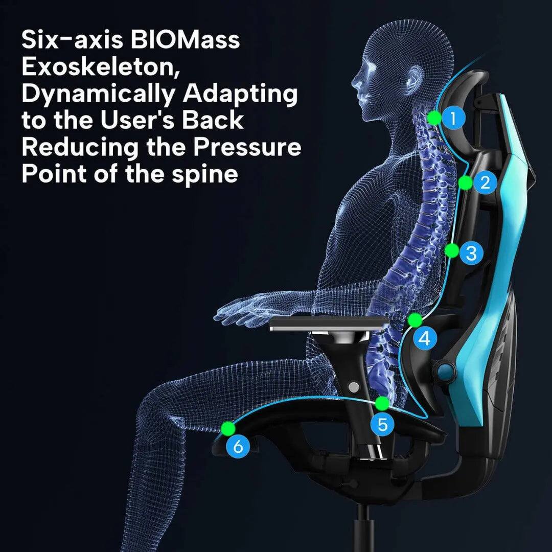 Six-axis BIOMass Exoskeleton, Dynamically Adapting to the User's Back Reducing the Pressure Point of the spine