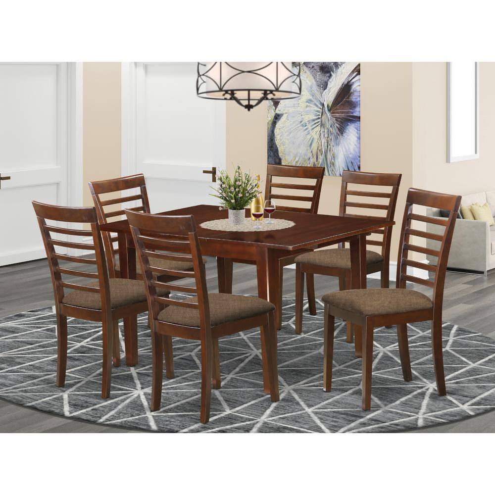 Left. East West Furniture - MILA7-MAH-C 7 Pc Kitchen nook Dining set-breakfast nook and 6 Dining Chairs in Mahogany - Mahogany.