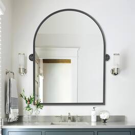 PexFix - 24x36 in. Modern Arched Mirror, Pivoting Metal Frame, for Bathroom Vanity & Entryway - Black