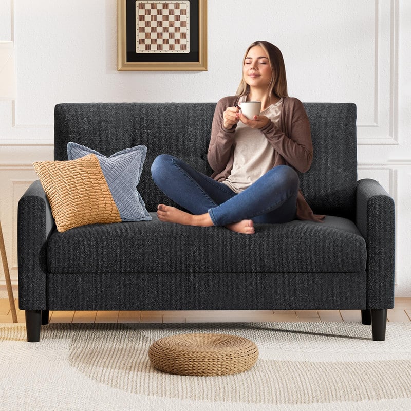 Vipbear - 50" Small Loveseat Sofa, Small Couch for Living Room, Bedroom, Comfy Love Seat with Deep Seat Spring Cushion - Black