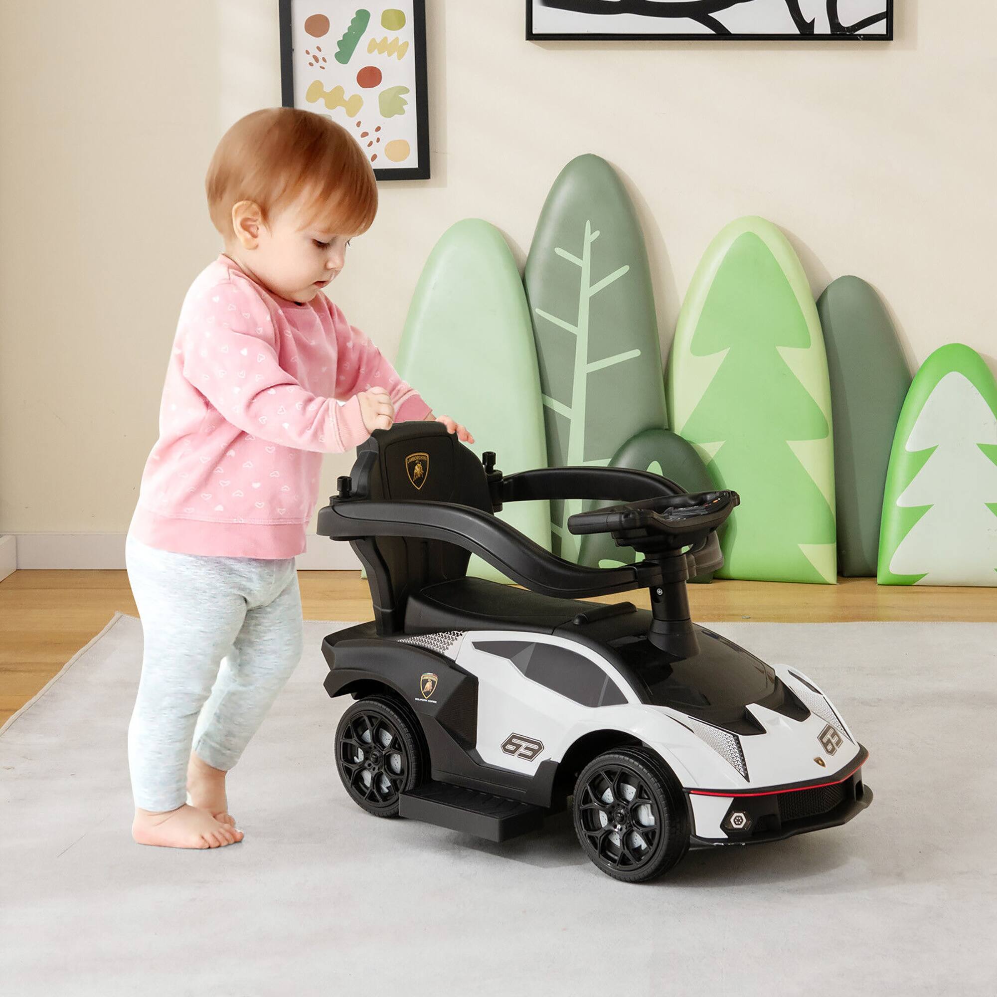Alt View 3. Gymax - Gymax 3-in-1 Licensed Lamborghini Ride on Push Car Stroller Sliding Car w/ Sound White - White.
