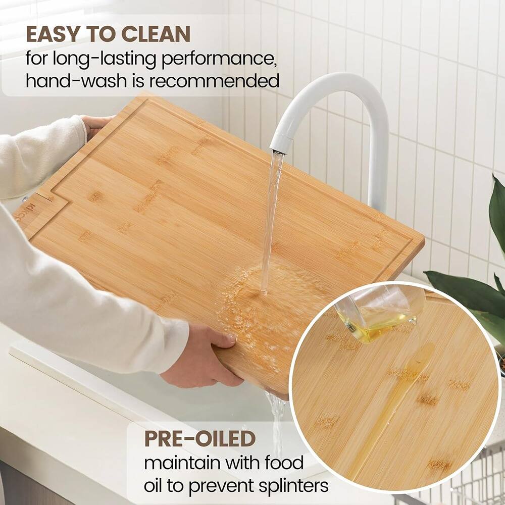 EASY TO CLEAN  
for long-lasting performance, hand-wash is recommended

PRE-OILED  
maintain with food oil to prevent splinters