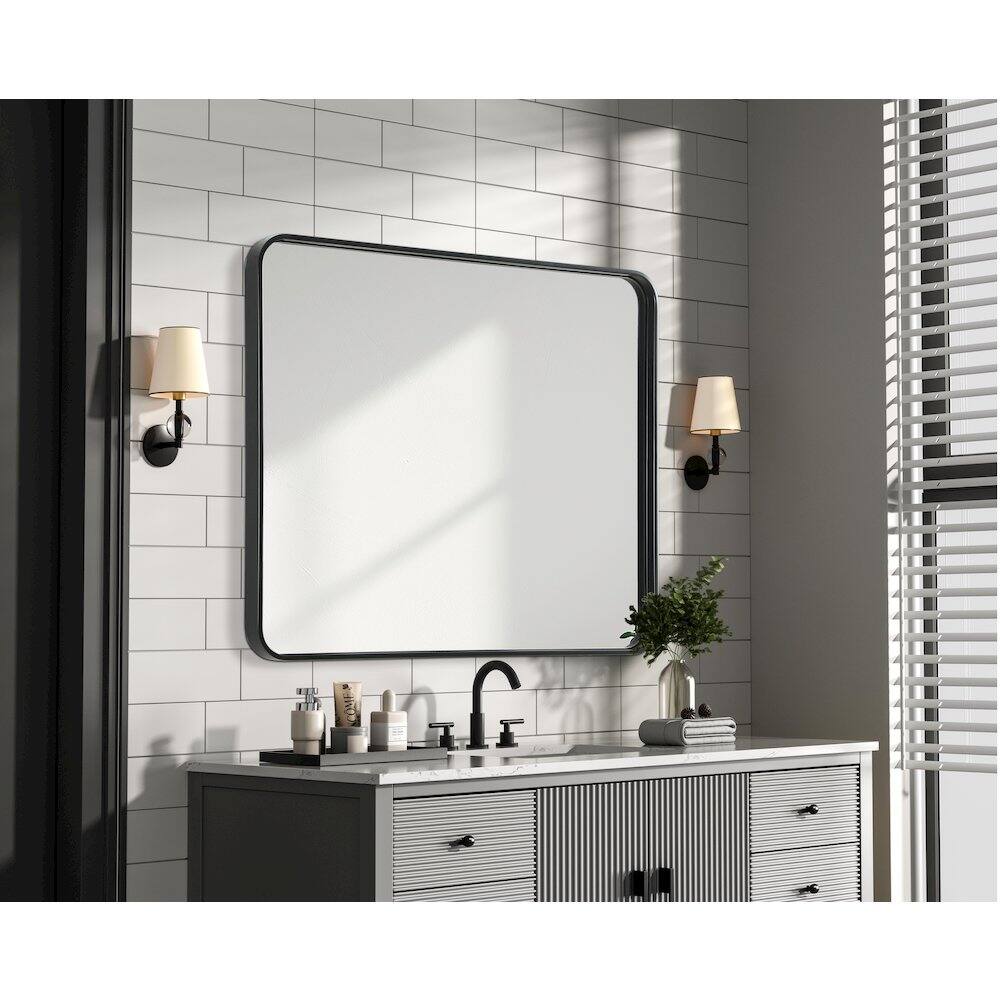 Alt View 2. Elegant Decor - Contour Metal Rectangle Mirror 30x36 in Black - Black.