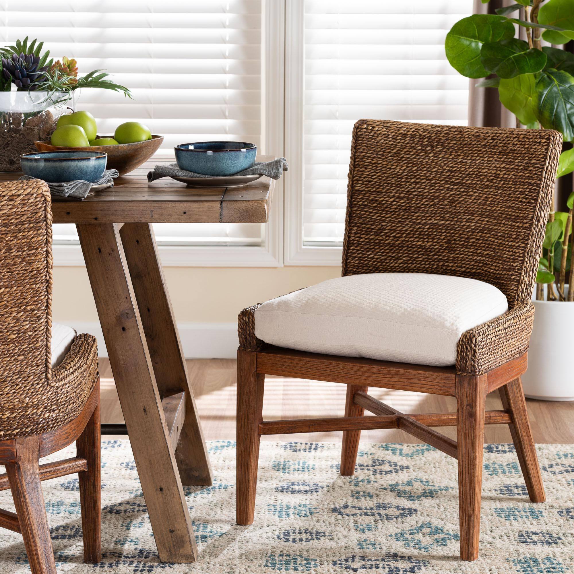 Alt View 4. bali & pari - Ridley Seagrass Dining Chair with Mahogany Wood Frame - Accent Chair with Woven Square Back and Cushioned Seat - Brown Wash.