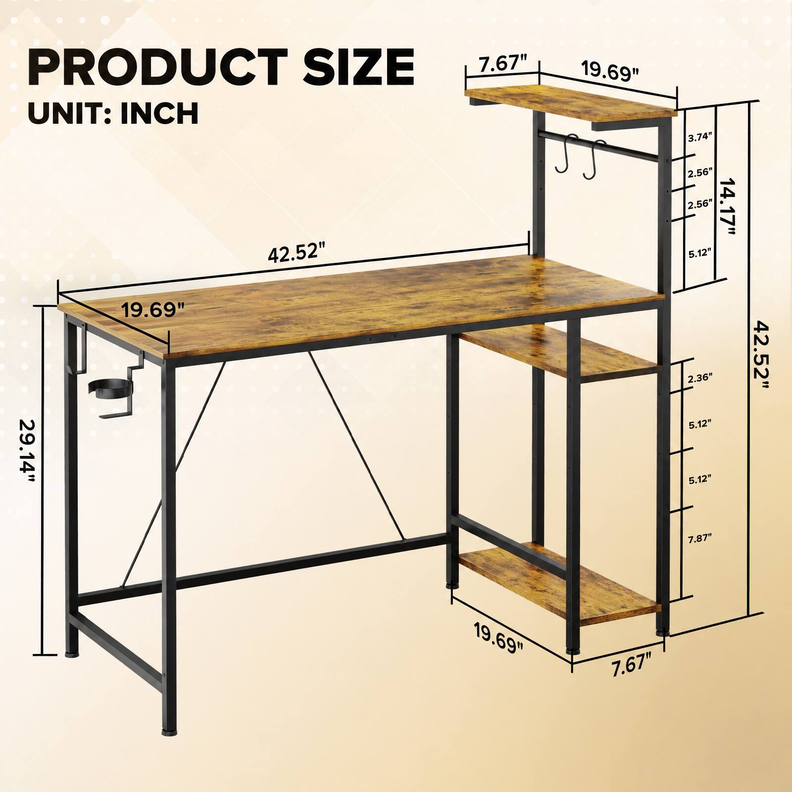 PRODUCT SIZE  
UNIT: INCH  
42.52"  
19.69"  
29.14"  
7.67"  
19.69"  
3.74"  
2.56"  
2.56"  
14.17"  
5.12"  
2.36"  
5.12"  
5.12"  
7.87"  
42.52"  
19.69"  
7.67"