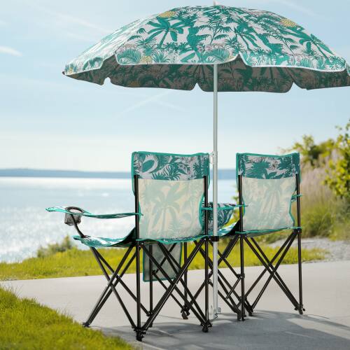Alt View 5. Winado - Folding Beach Chairs with Umbrella, 2-Camping Chairs with Canopy, Cooler Fold-Up Table, Carrying Bag for Adults Outdoor - Pineapple Pattern.