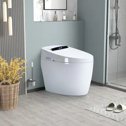 Front. Tiramisubest - Smart Toilets with Heated Bidet Seat,Intelligent Toilet Auto Open/Close Seat,Portable Toilet with Dryer and Warm Water - White.