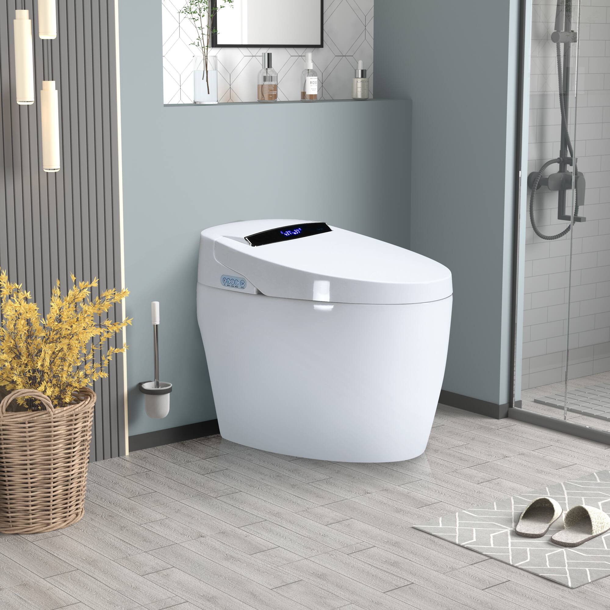 Tiramisubest - Smart Toilets with Heated Bidet Seat,Intelligent Toilet Auto Open/Close Seat,Portable Toilet with Dryer and Warm Water - White