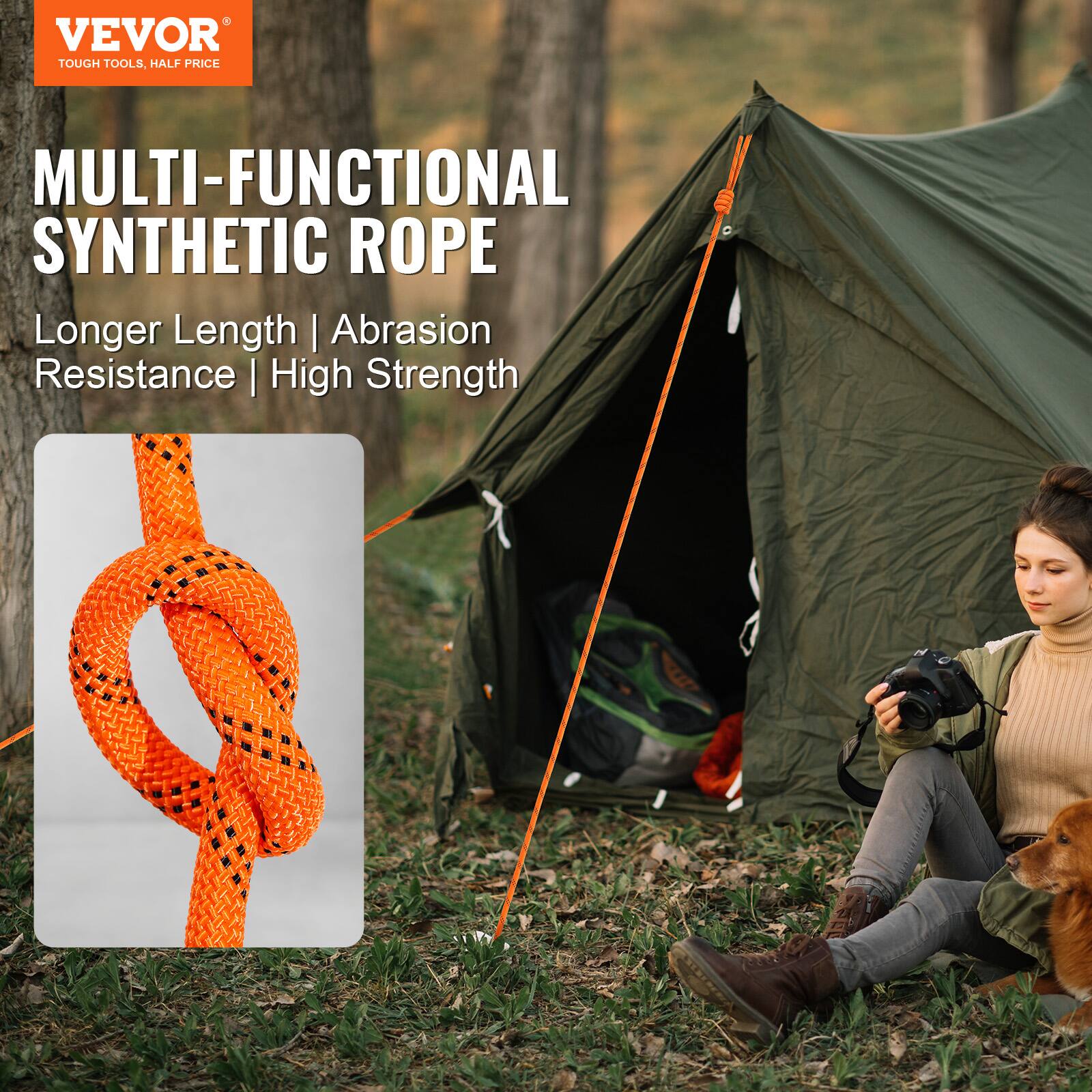 VEVOR TOUGH TOOLS, HALF PRICE MULTI-FUNCTIONAL SYNTHETIC ROPE Longer Length | Abrasion Resistance | High Strength