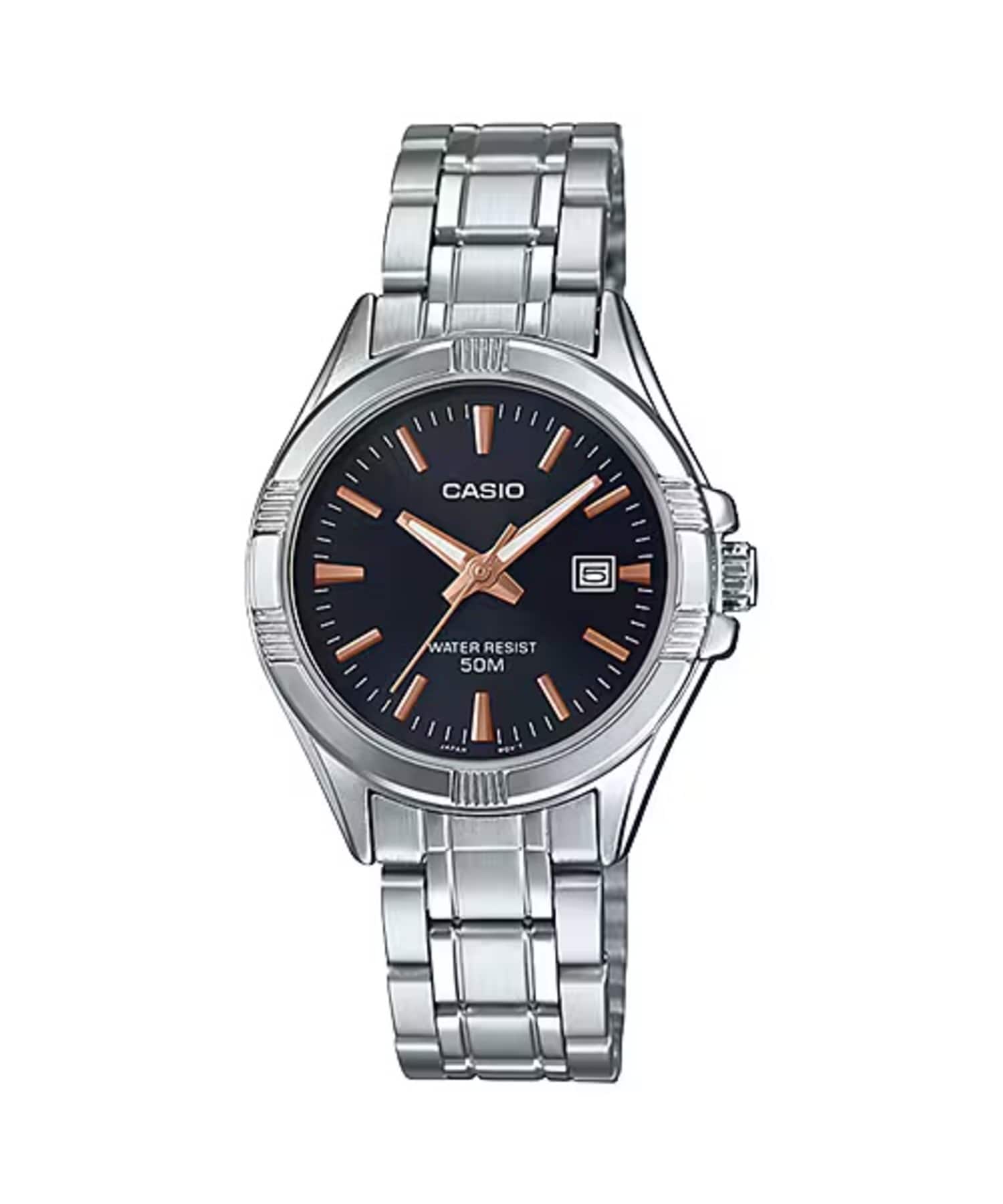 Casio - Women’s Black Dial Stainless Steel Bracelet Watch - LTP-1308D-1AVDF - Silver price history on PriceWatchPro