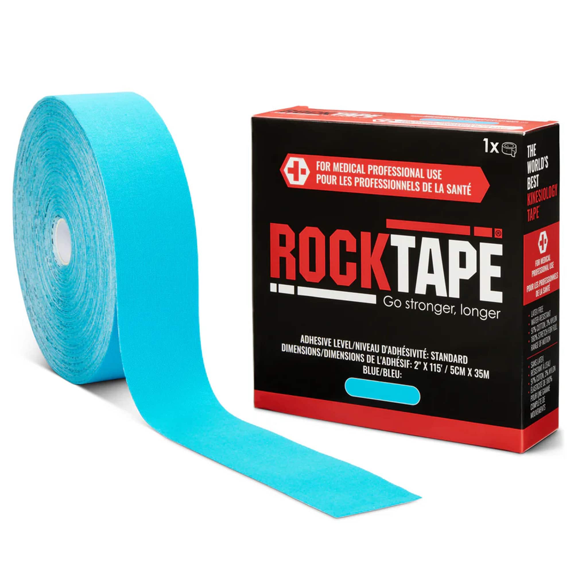 RockTape - Standard Recovery Kinesiology Tape, 2" x 105" Bulk Roll - Blue